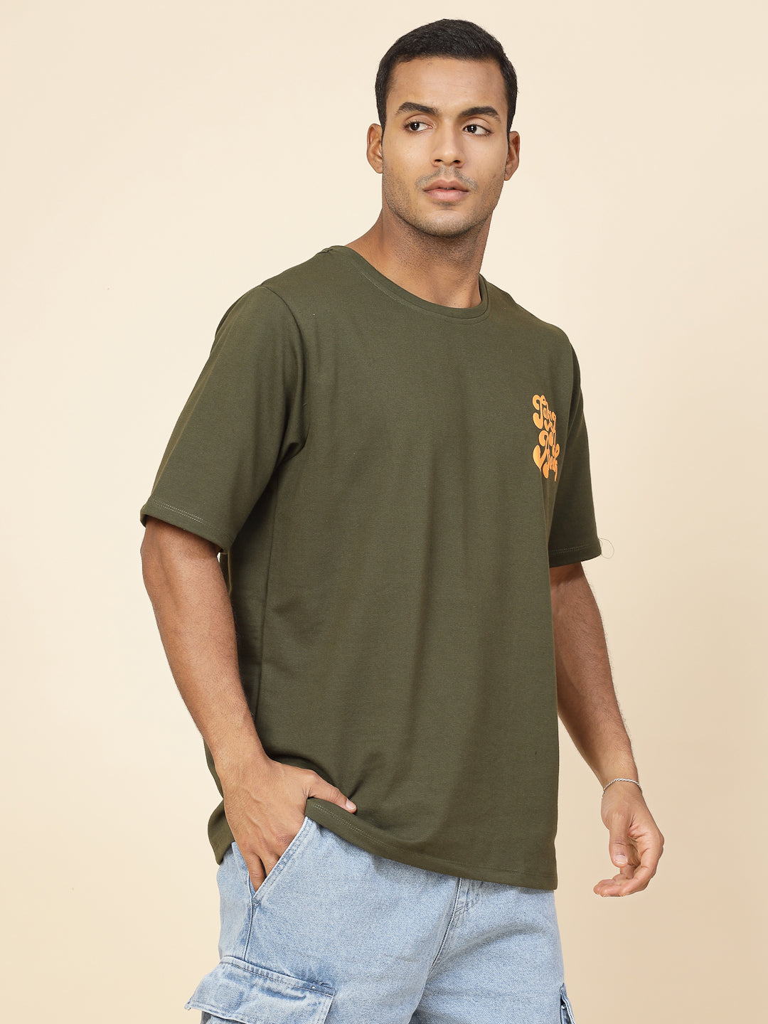 Men Chill Vibes Puff Print Oversized T-Shirt
