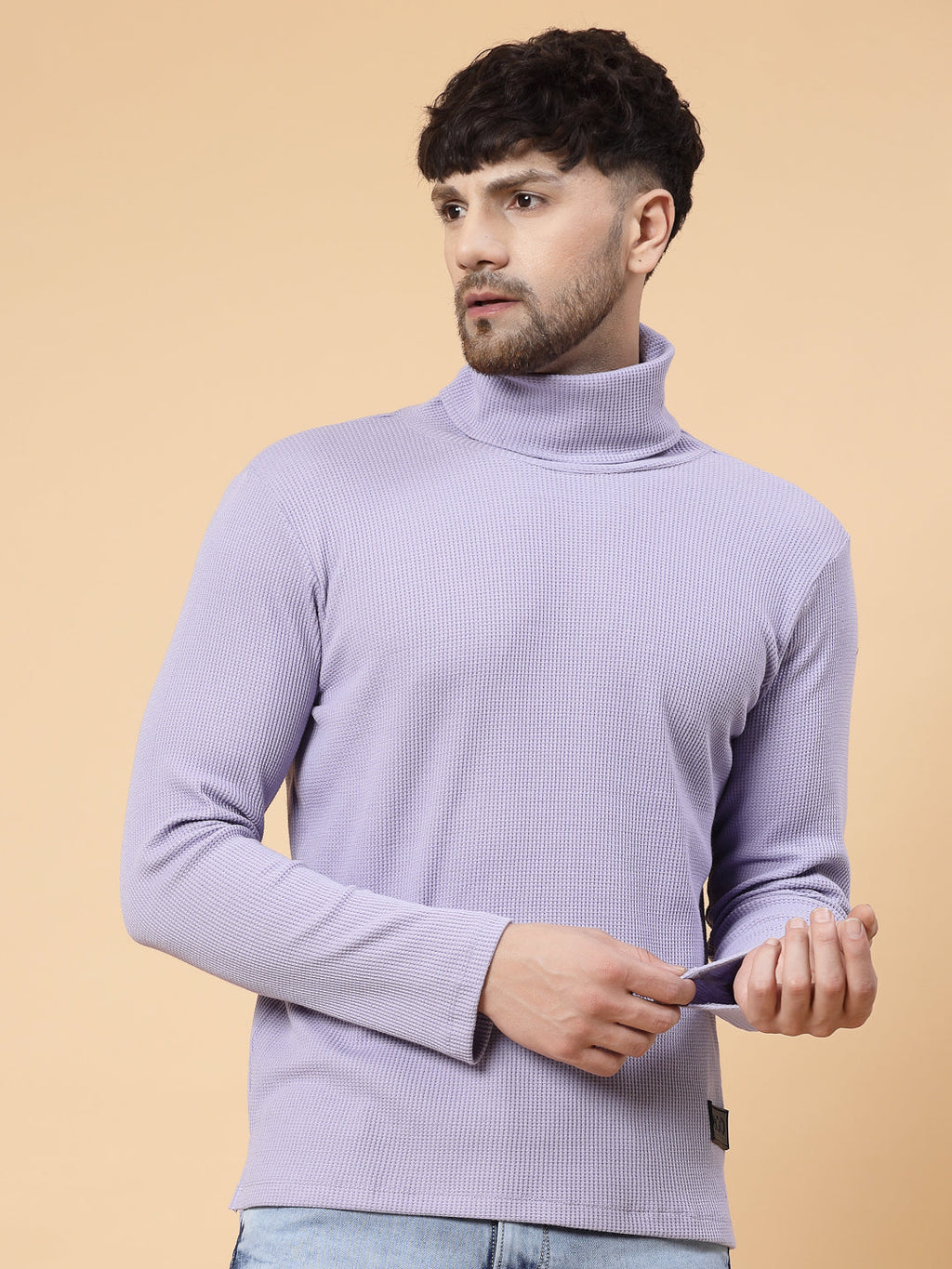 Men Purple Waffle Knit T-shirt