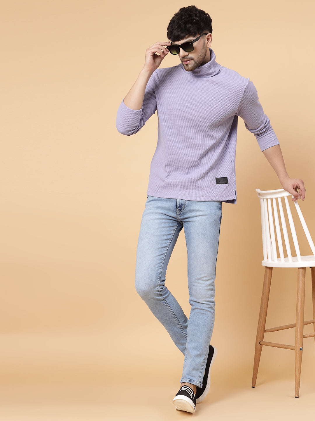 Men Purple Waffle Knit T-shirt