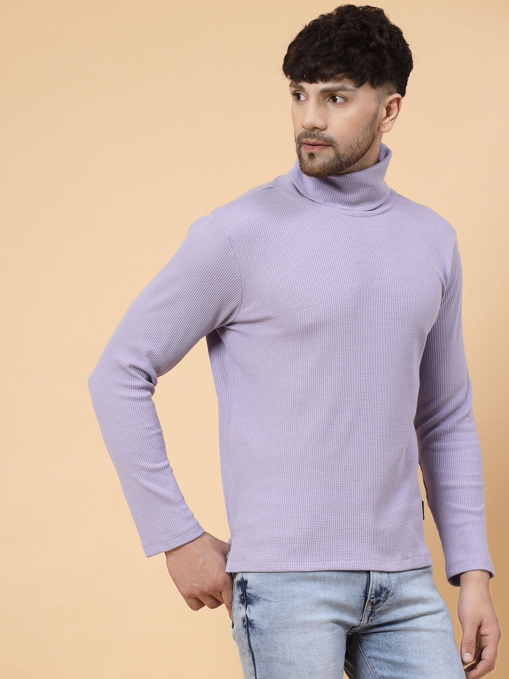 Men Purple Waffle Knit T-shirt
