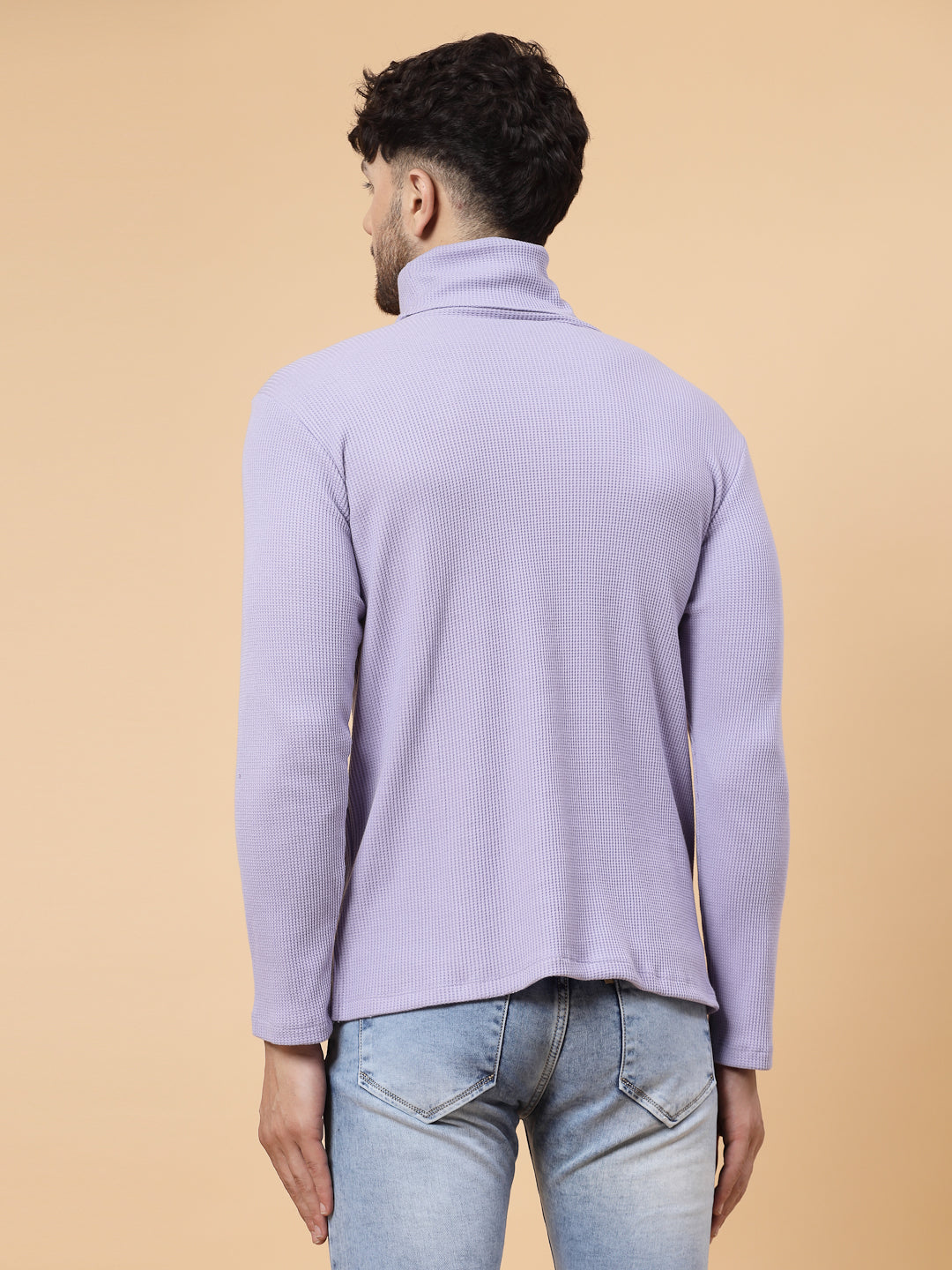 Men Purple Waffle Knit T-shirt