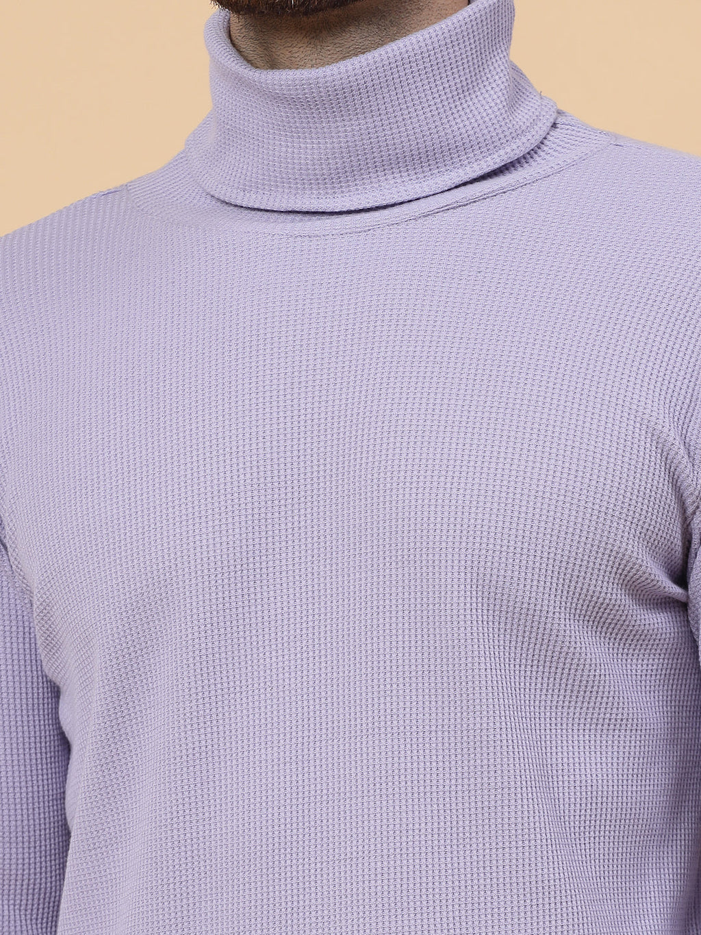 Men Purple Waffle Knit T-shirt