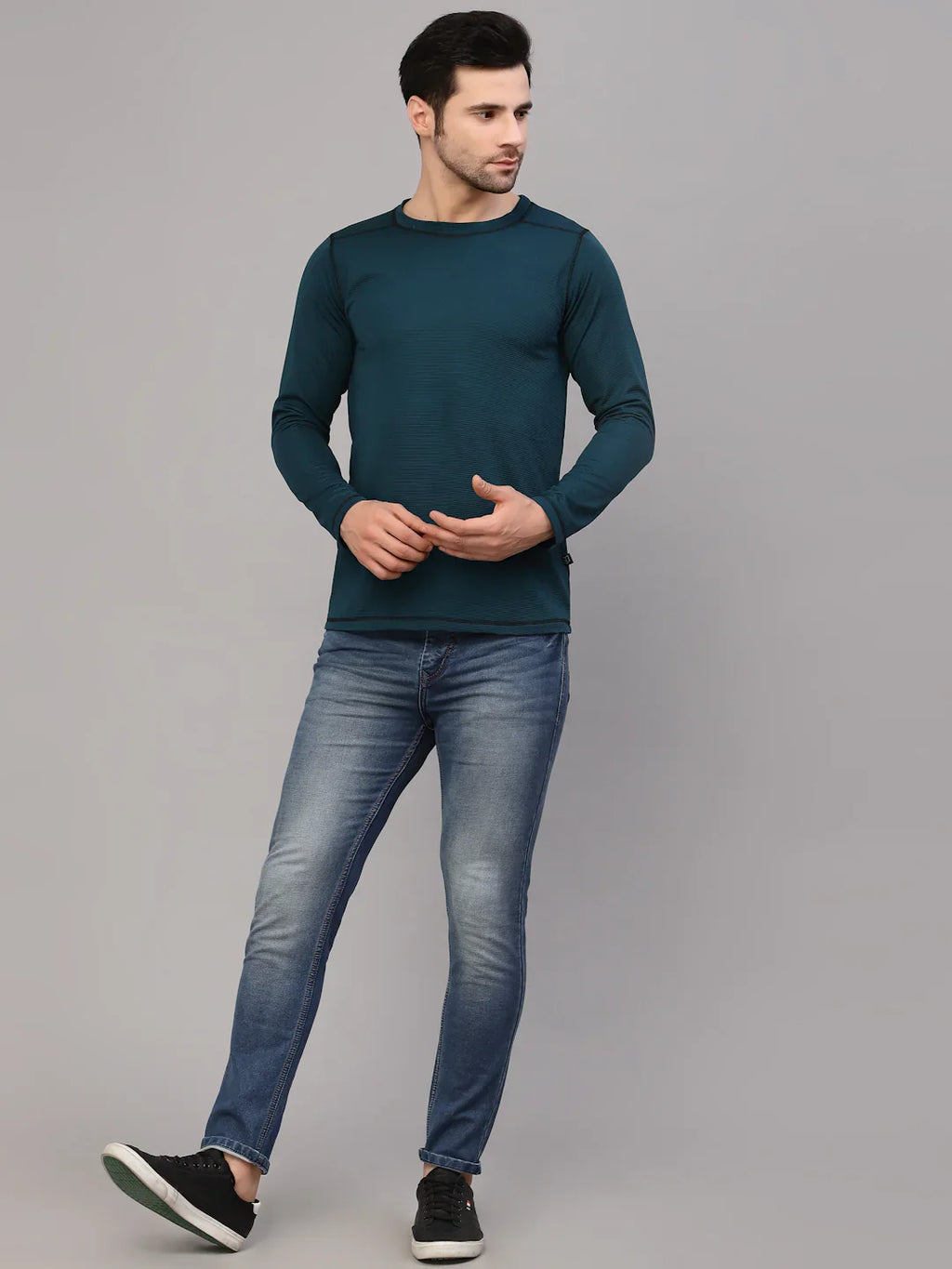 Men Poly Corduroy Round Neck T-Shirt