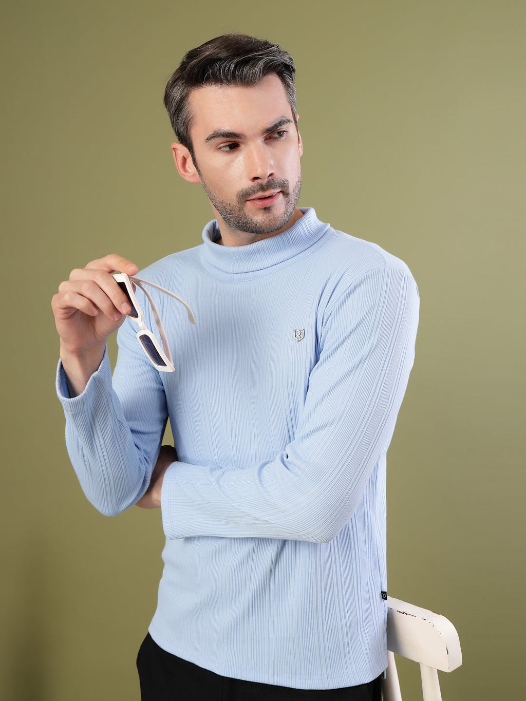 Men Classic Ribbed Turtleneck T-Shirt