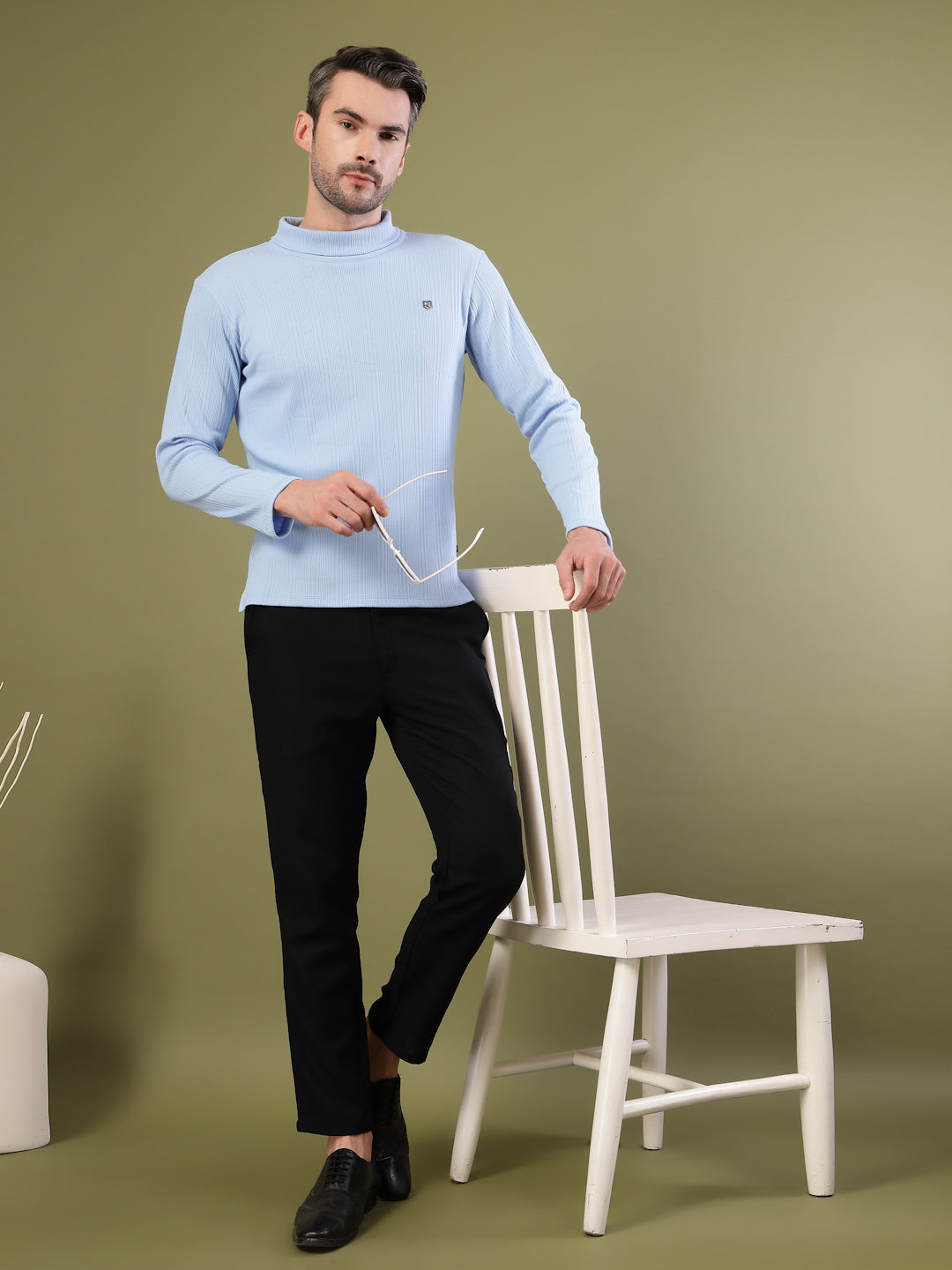Men Classic Ribbed Turtleneck T-Shirt