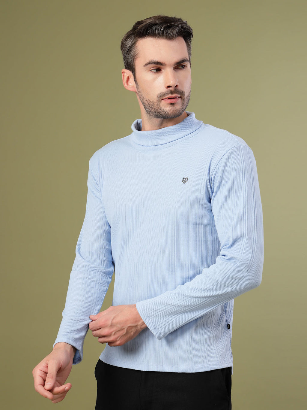 Men Classic Ribbed Turtleneck T-Shirt