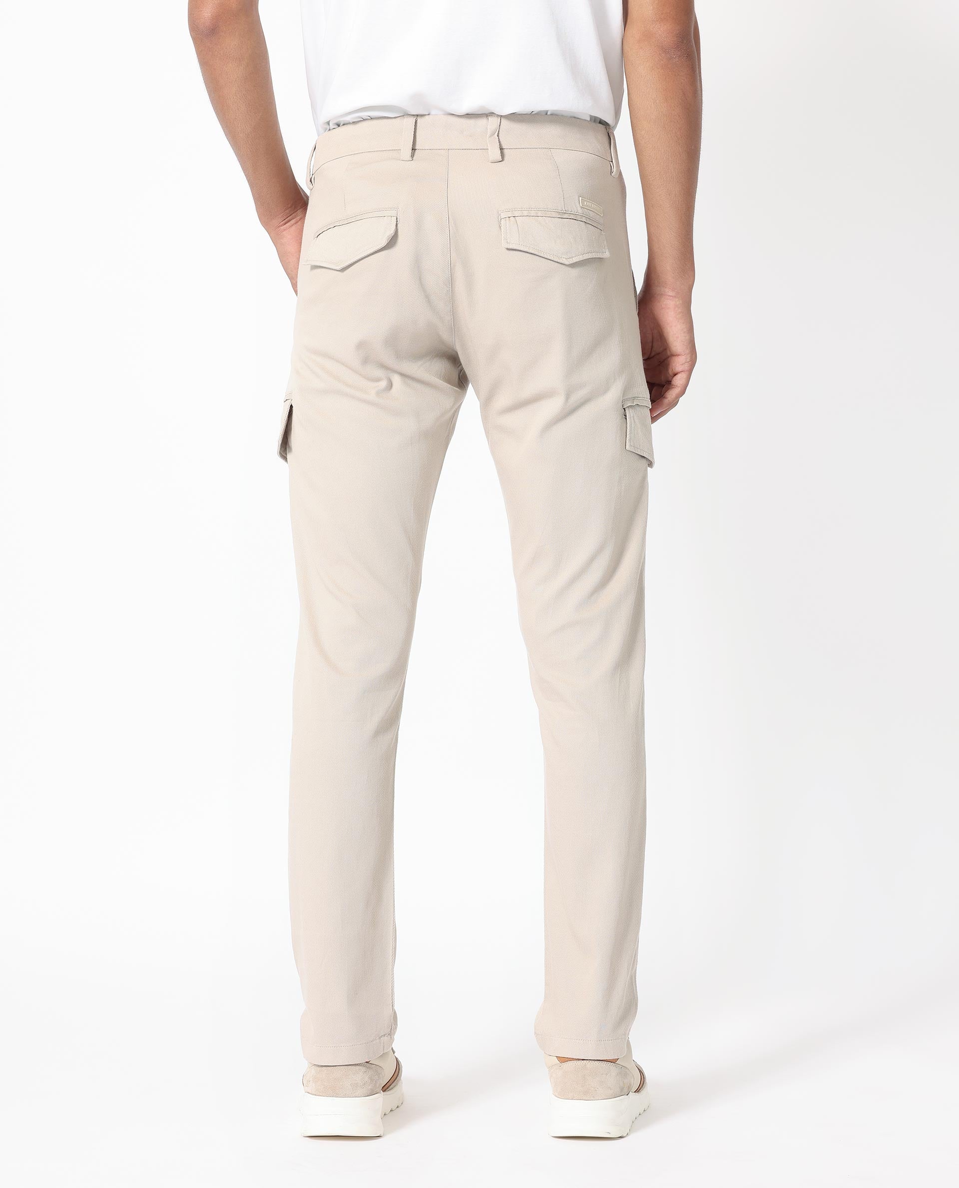 Rare Rabbit Men's Curo Beige Cotton Plain Regular Fit Trouser