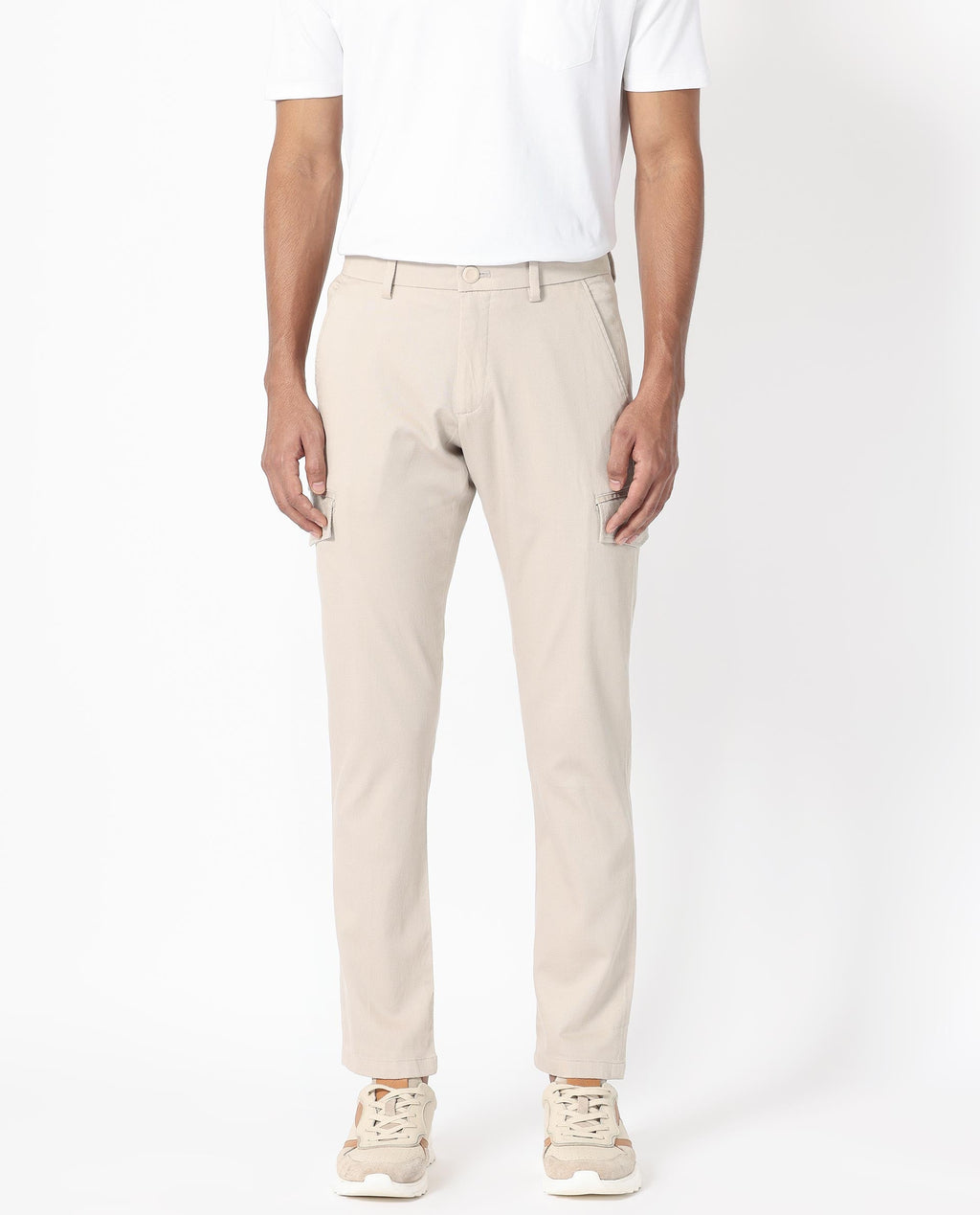 Rare Rabbit Men's Curo Beige Cotton Plain Regular Fit Trouser
