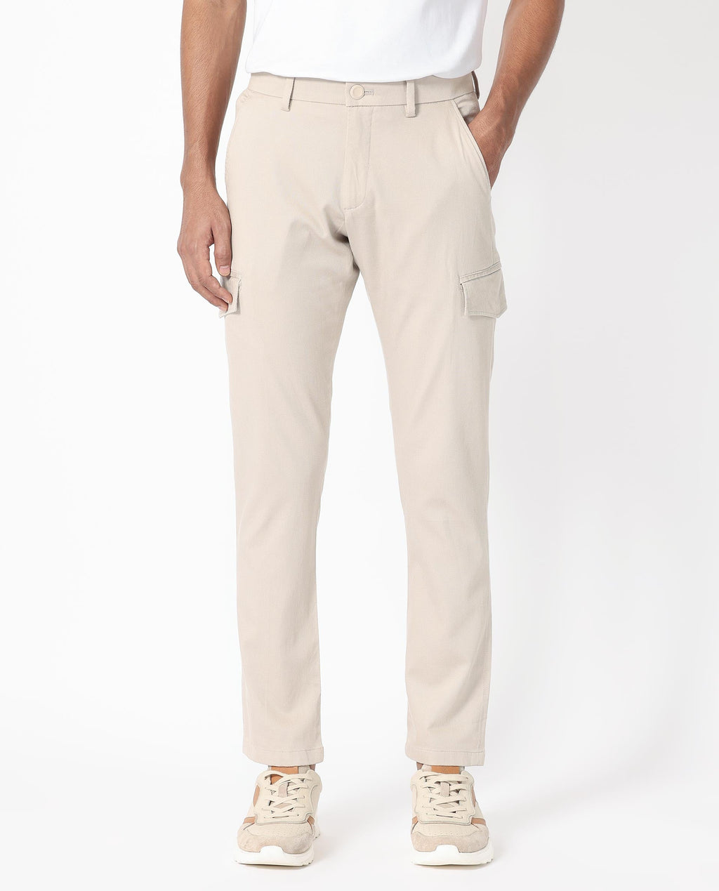 Rare Rabbit Men's Curo Beige Cotton Plain Regular Fit Trouser