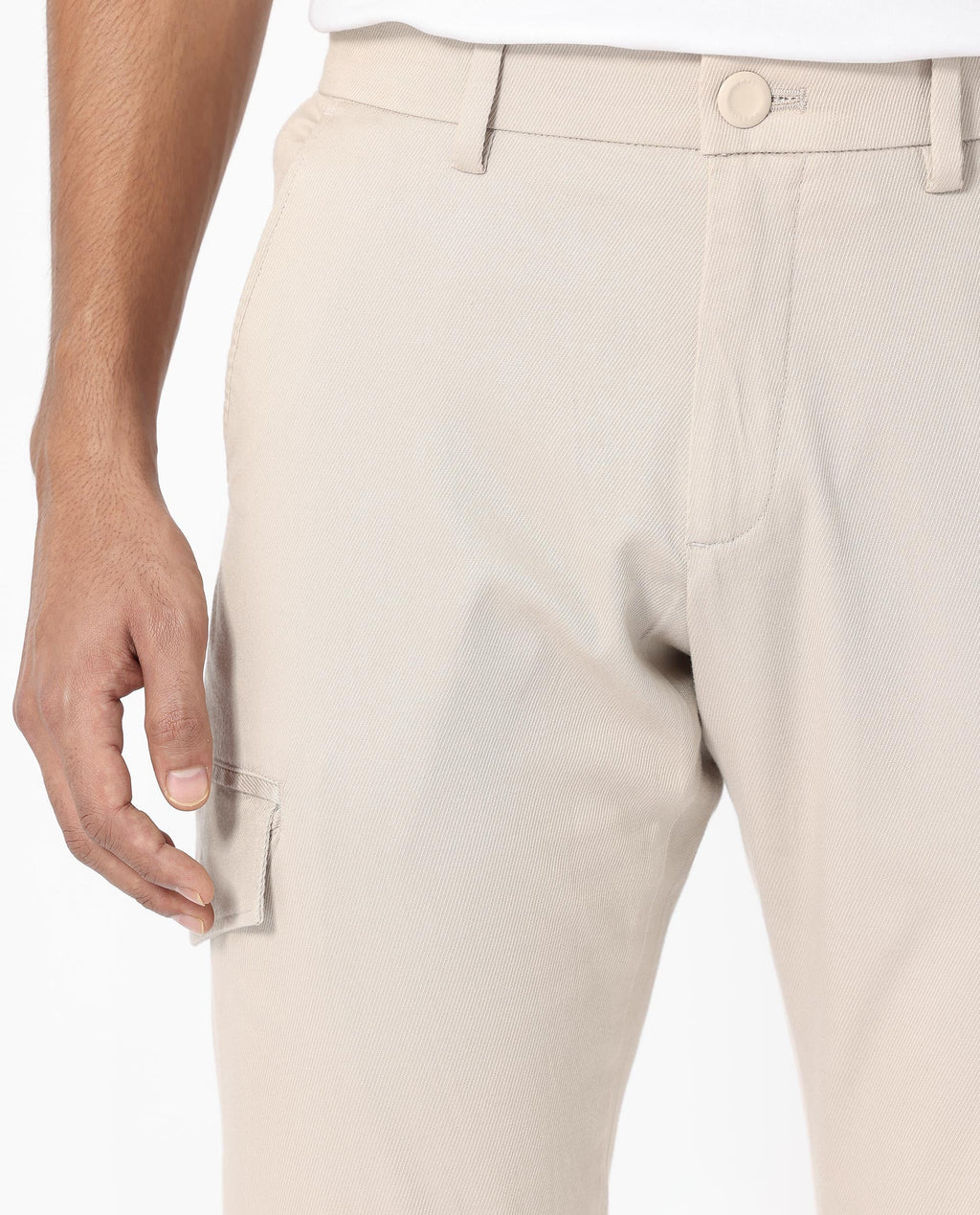 Rare Rabbit Men's Curo Beige Cotton Plain Regular Fit Trouser