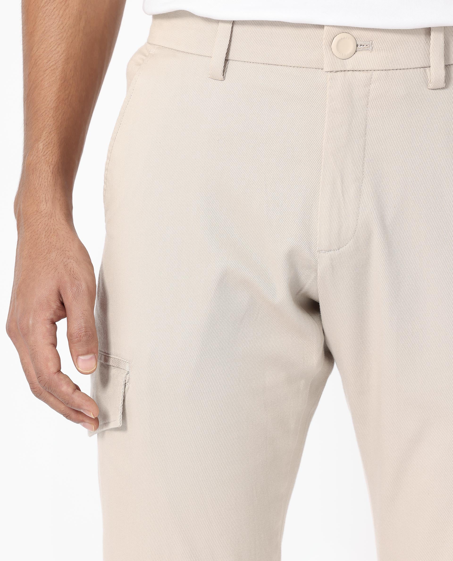 Rare Rabbit Men's Curo Beige Cotton Plain Regular Fit Trouser