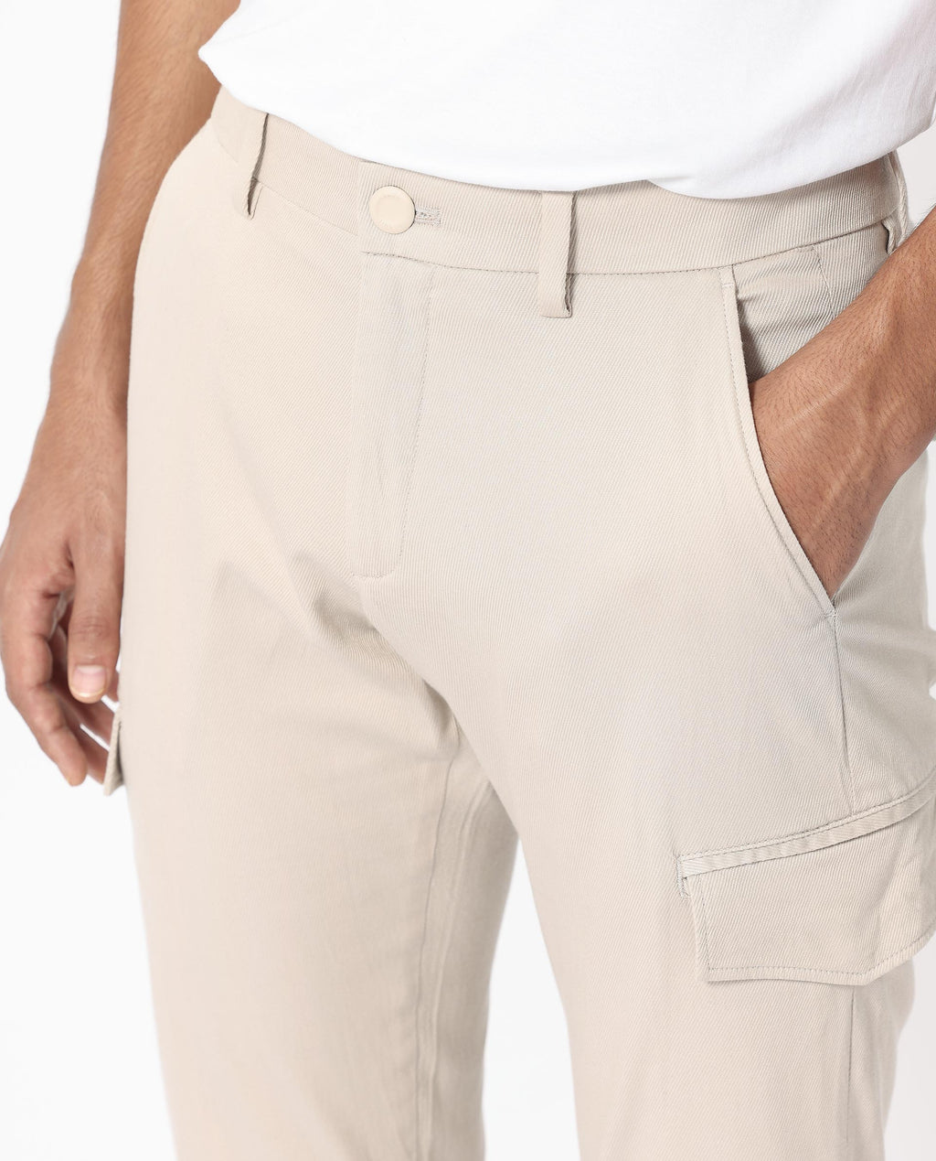 Rare Rabbit Men's Curo Beige Cotton Plain Regular Fit Trouser