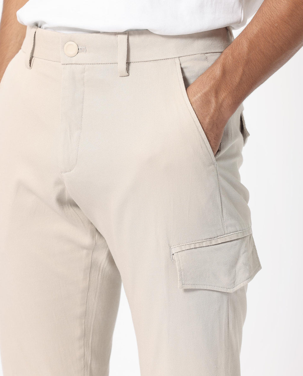 Rare Rabbit Men's Curo Beige Cotton Plain Regular Fit Trouser