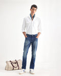 Rare Rabbit Men's Cyr Light Blue Cotton Plain Hawk Slim Fit Jeans