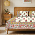Rajasthani Ethnic 100% Cotton Bedsheet with 2 Pillow Covers, King Bed - Chandbali Mustard