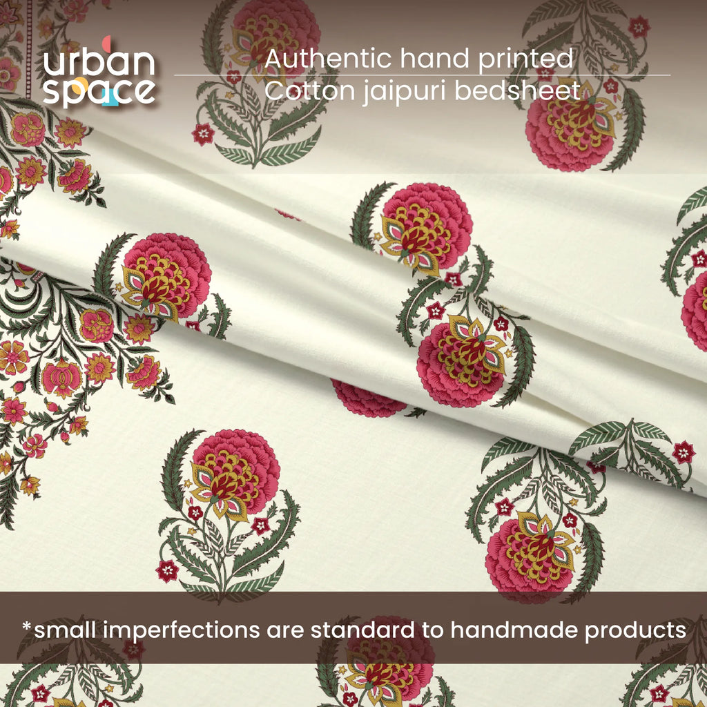 Rajasthani Ethnic 100% Cotton Bedsheet with 2 Pillow Covers, King Bed - Chandbali Mustard