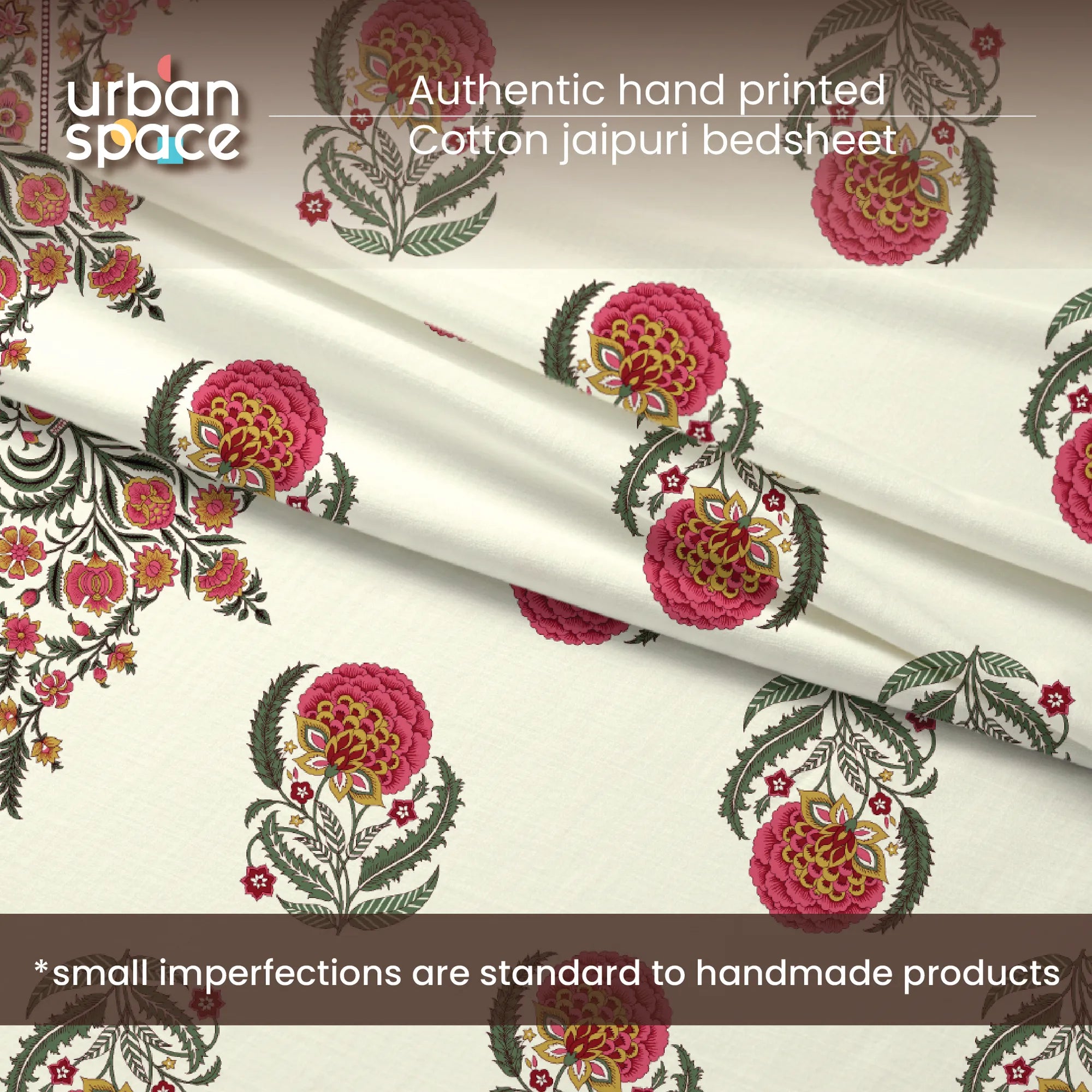 Rajasthani Ethnic 100% Cotton Bedsheet with 2 Pillow Covers, King Bed - Chandbali Mustard