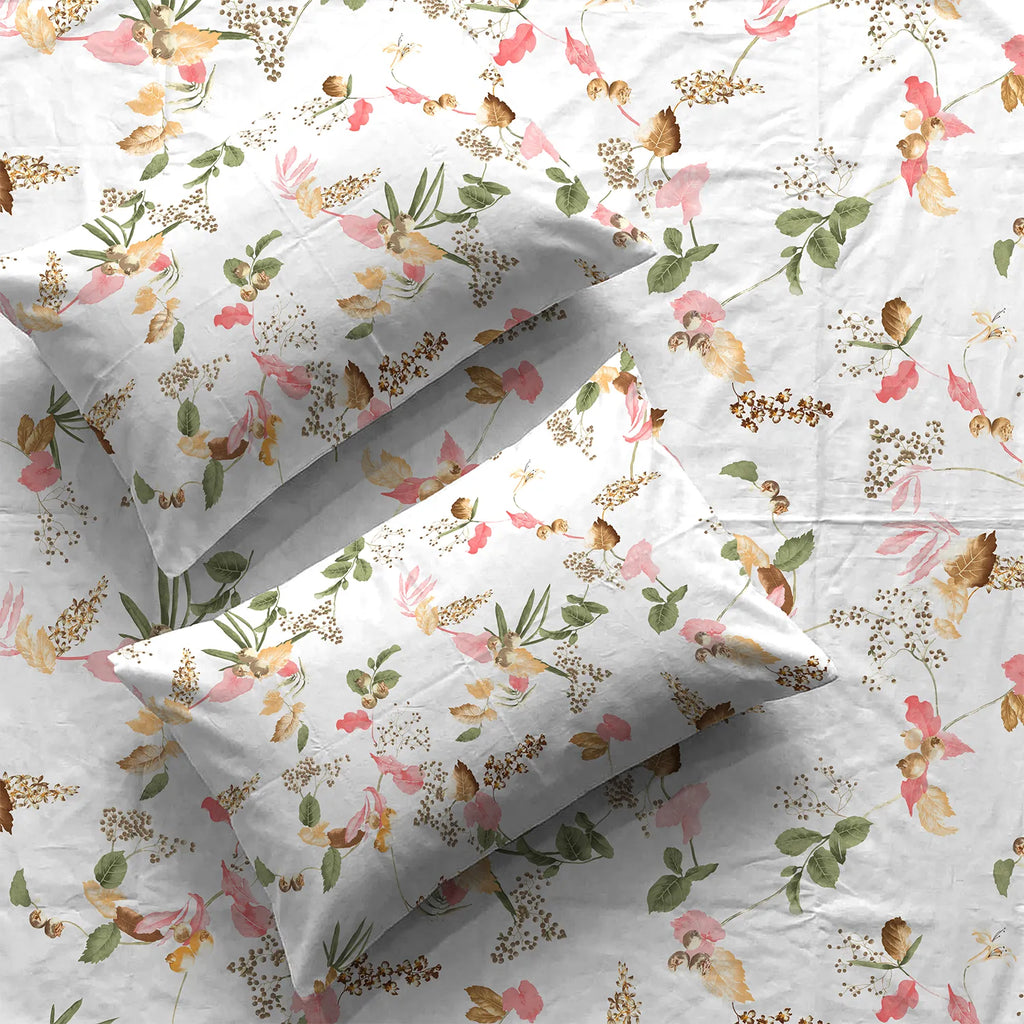 Regal Collection - Breathable 200 TC 100% Pure Cotton Bedsheet with Pillow Cover, Cherry Blossom- Peach