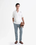 Rare Rabbit Men's Dano Light Blue Linen Blend Striped Print Regular Fit Trouser