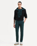 Rare Rabbit Men's Daron Petrol Cotton Plain Regular Fit Trouser