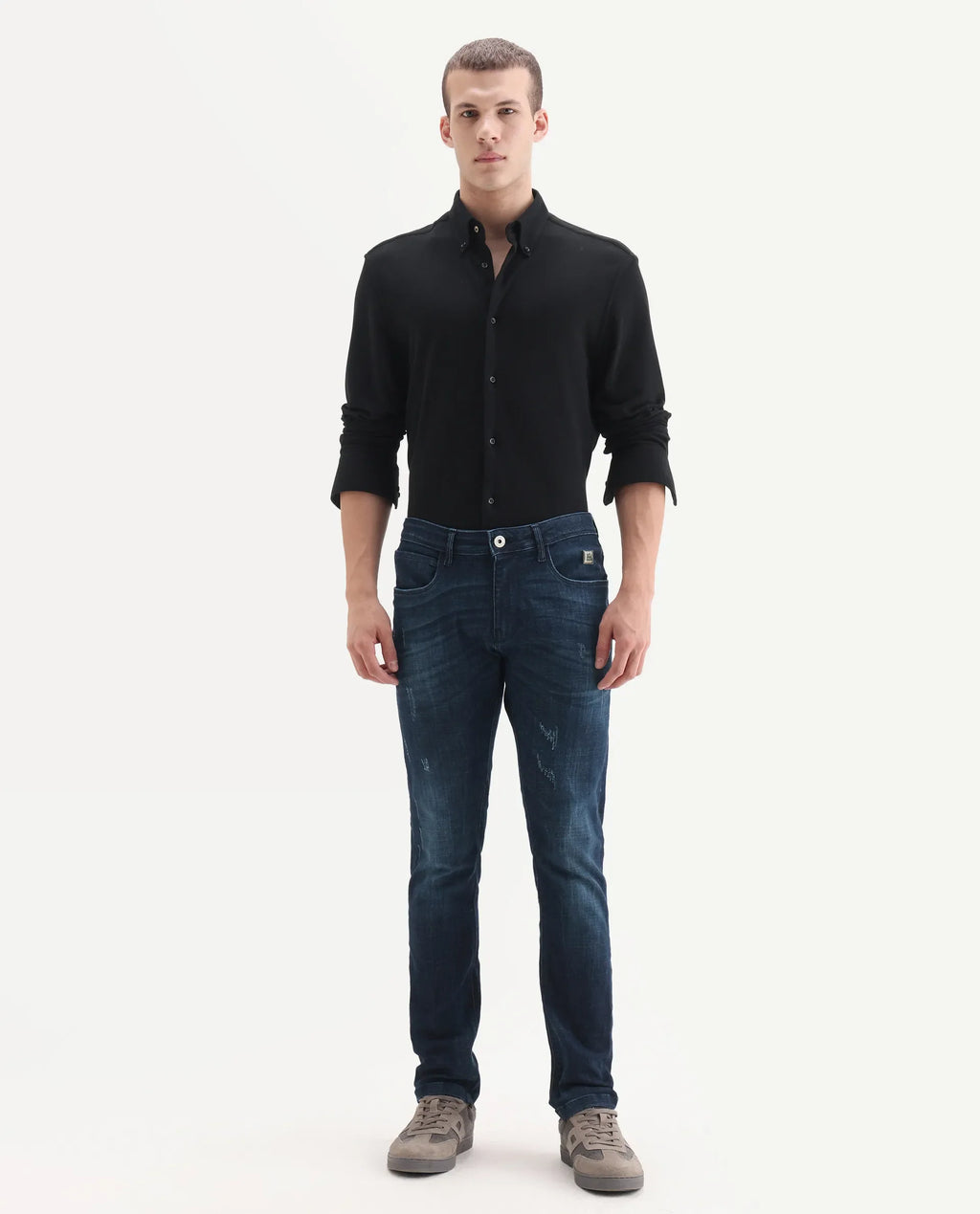 Rare Rabbit Men's David-3 Blue Cotton Plain Hawk Slim Fit Jeans