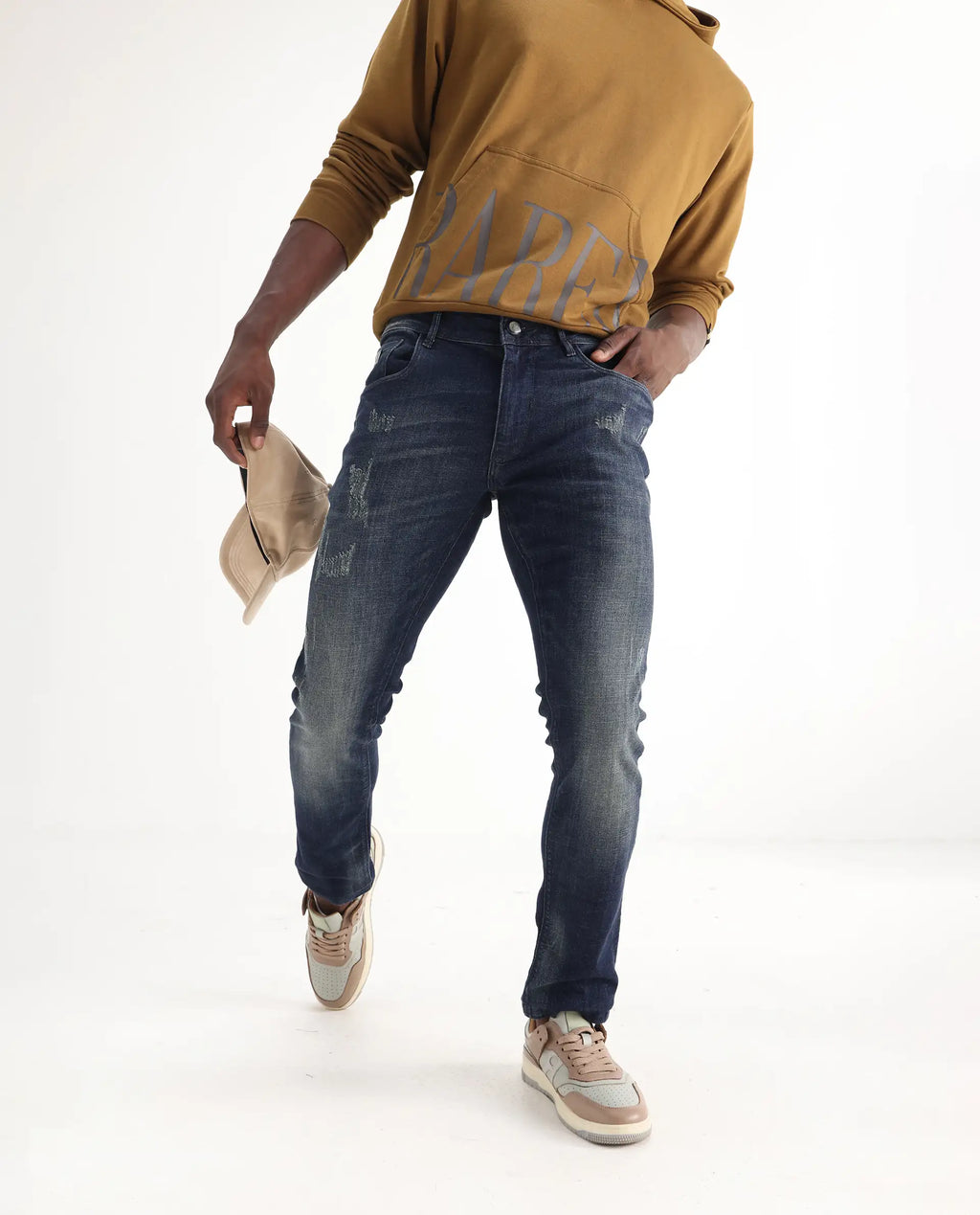 Rare Rabbit Men's David 4 Blue Cotton Plain Hawk Slim Fit Jeans