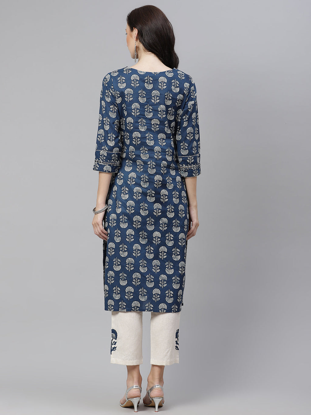 Divena Blue Floral A-Line Cotton Kurta Pant Sets