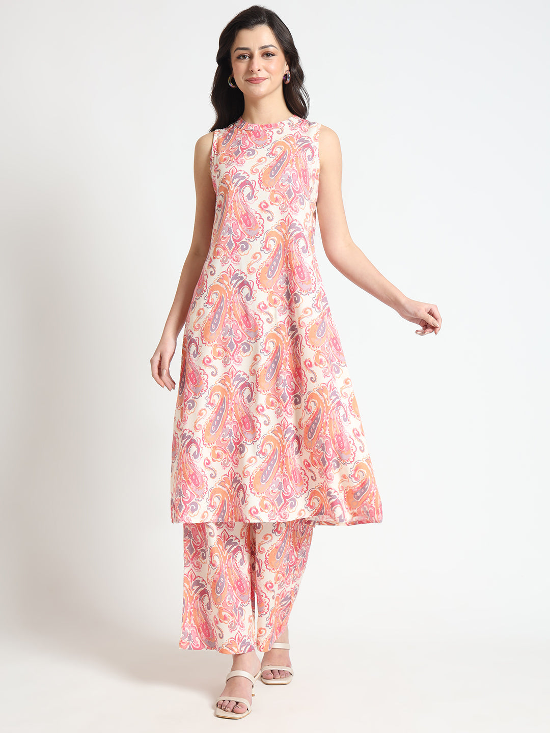 Divena Cream Floral Print Rayon Fabric Co-ord set