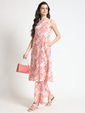 Divena Cream Floral Print Rayon Fabric Co-ord set