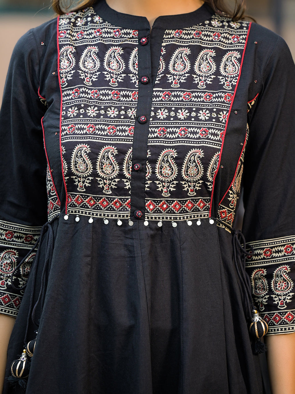 Divena Black Paisley Print Cotton Anarkali Kurta Sets With Dupatta