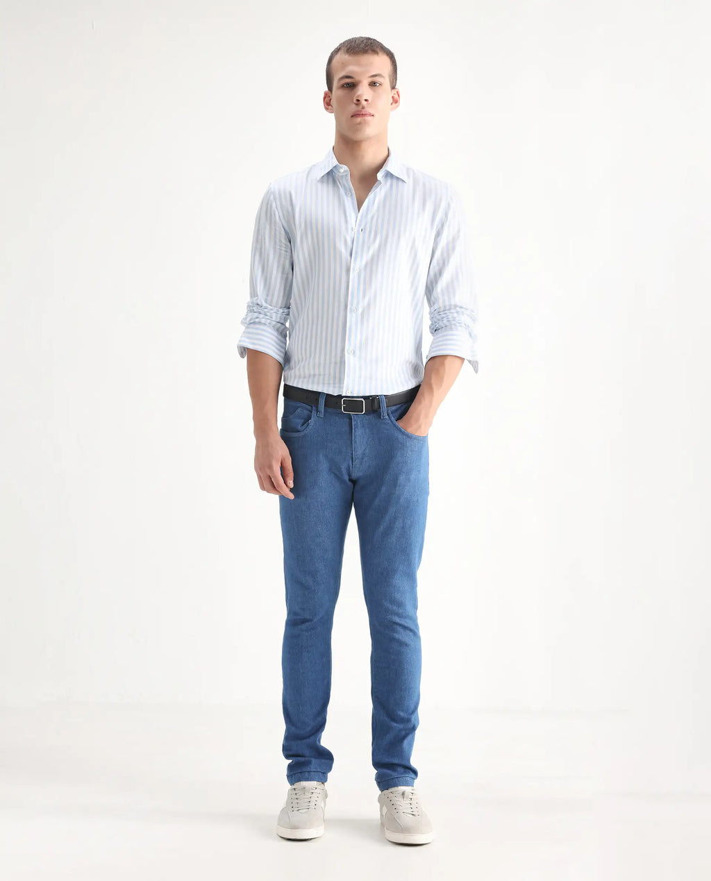 Rare Rabbit Men's Decca Blue Cotton Plain Hawk Slim Fit Jeans