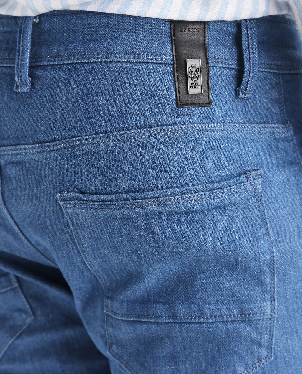 Rare Rabbit Men's Decca Blue Cotton Plain Hawk Slim Fit Jeans