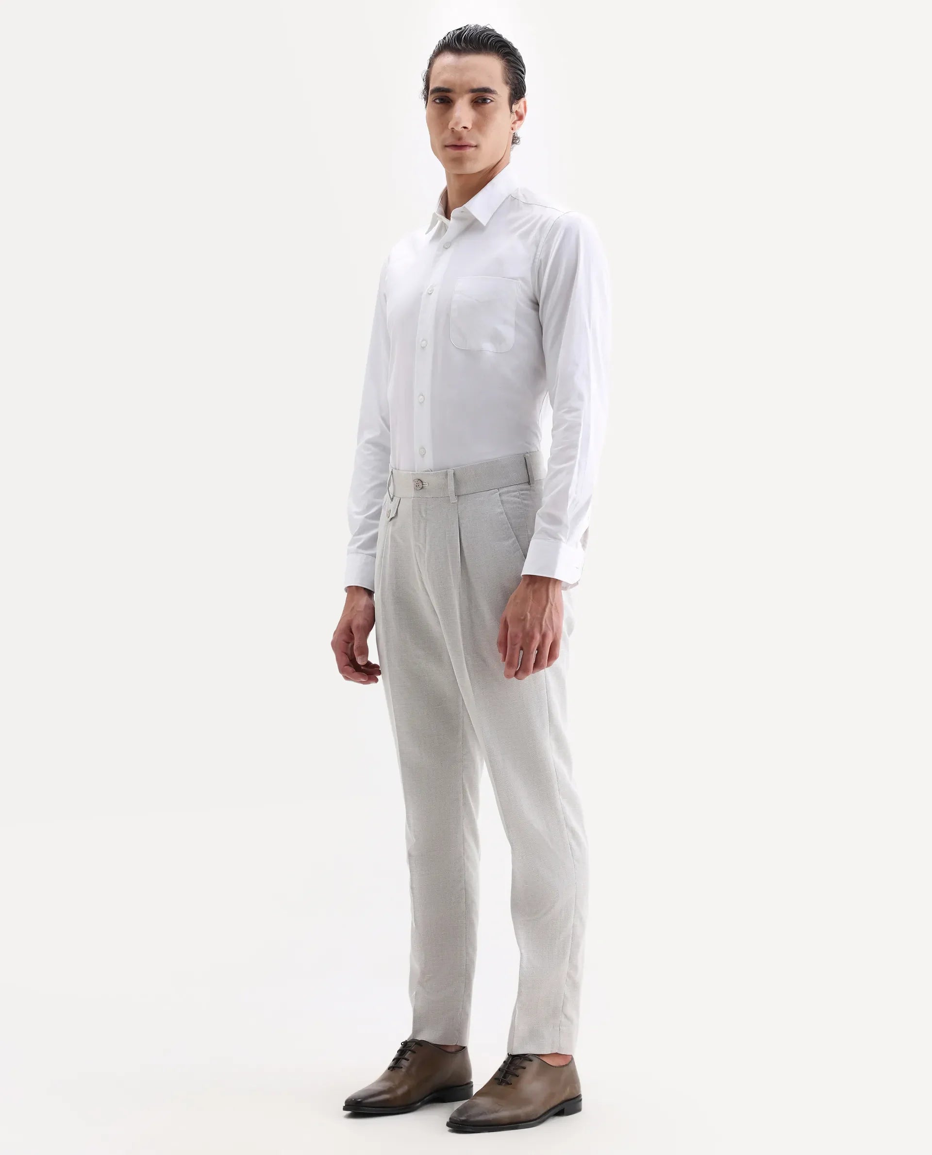Rare Rabbit Men's Dex Beige Cotton Plain Regular Fit Trouser