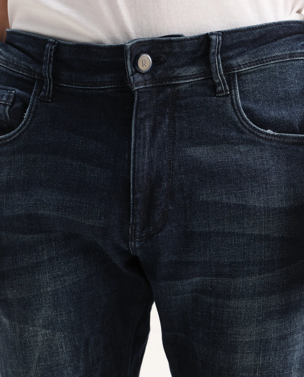 Rare Rabbit Men's Deigo Dark Blue Cotton Plain Hawk Slim Fit Jeans