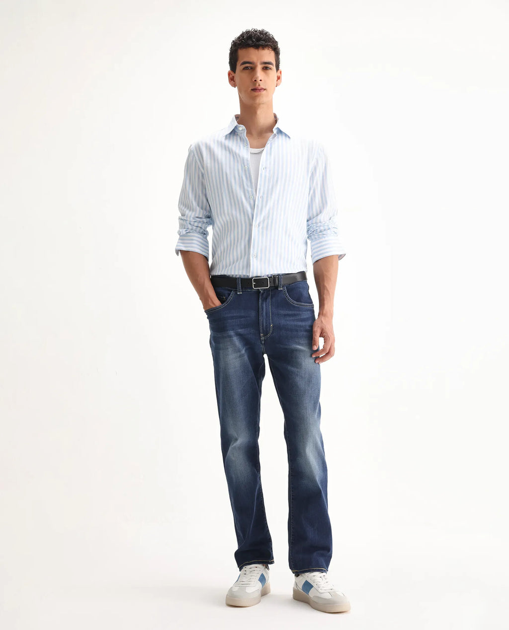 Rare Rabbit Men's Dieme Blue Cotton Plain Morris Regular Fit Jeans