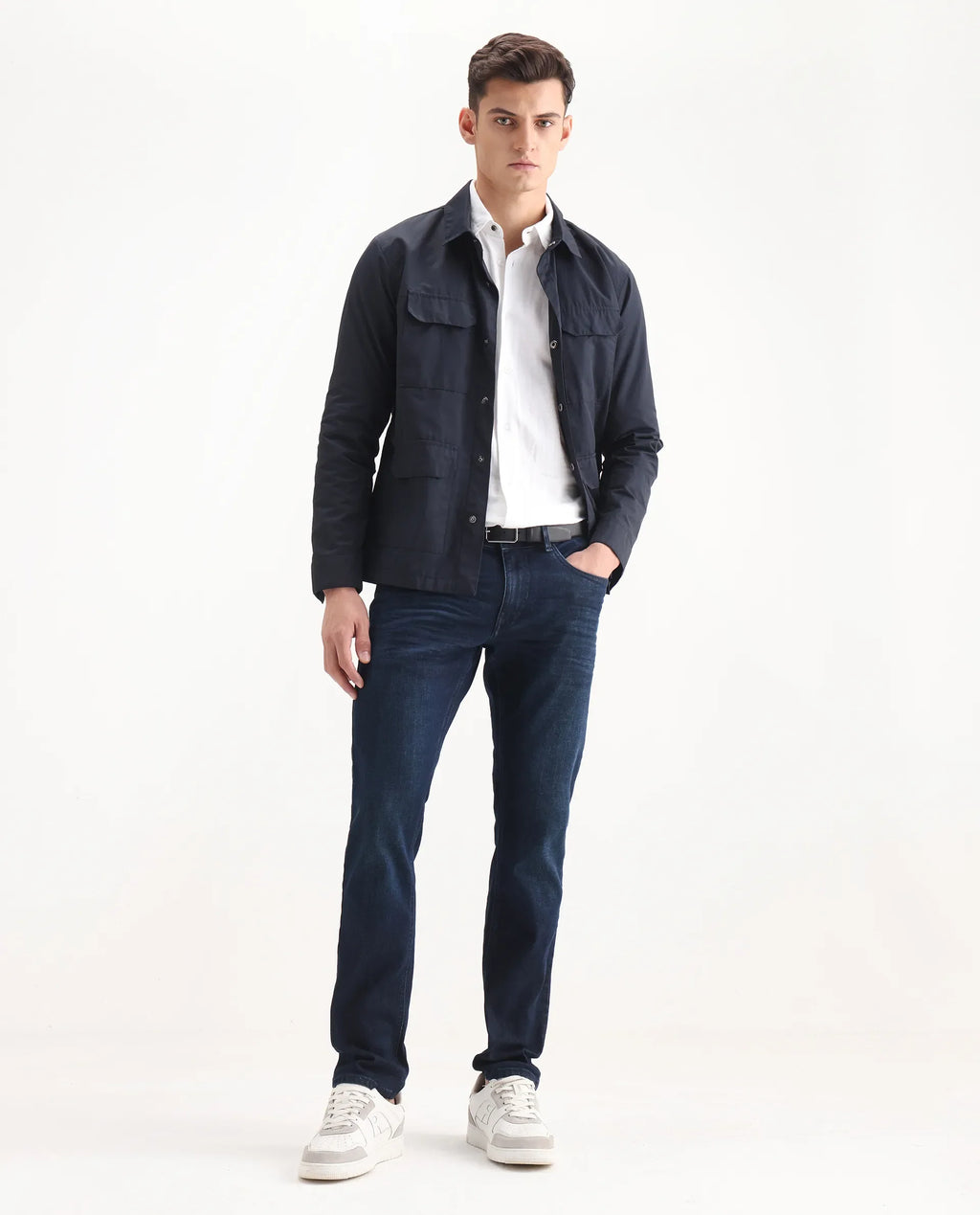 Rare Rabbit Men's Digo Dark Navy Cotton Blend Plain Hawk Slim Fit Jeans