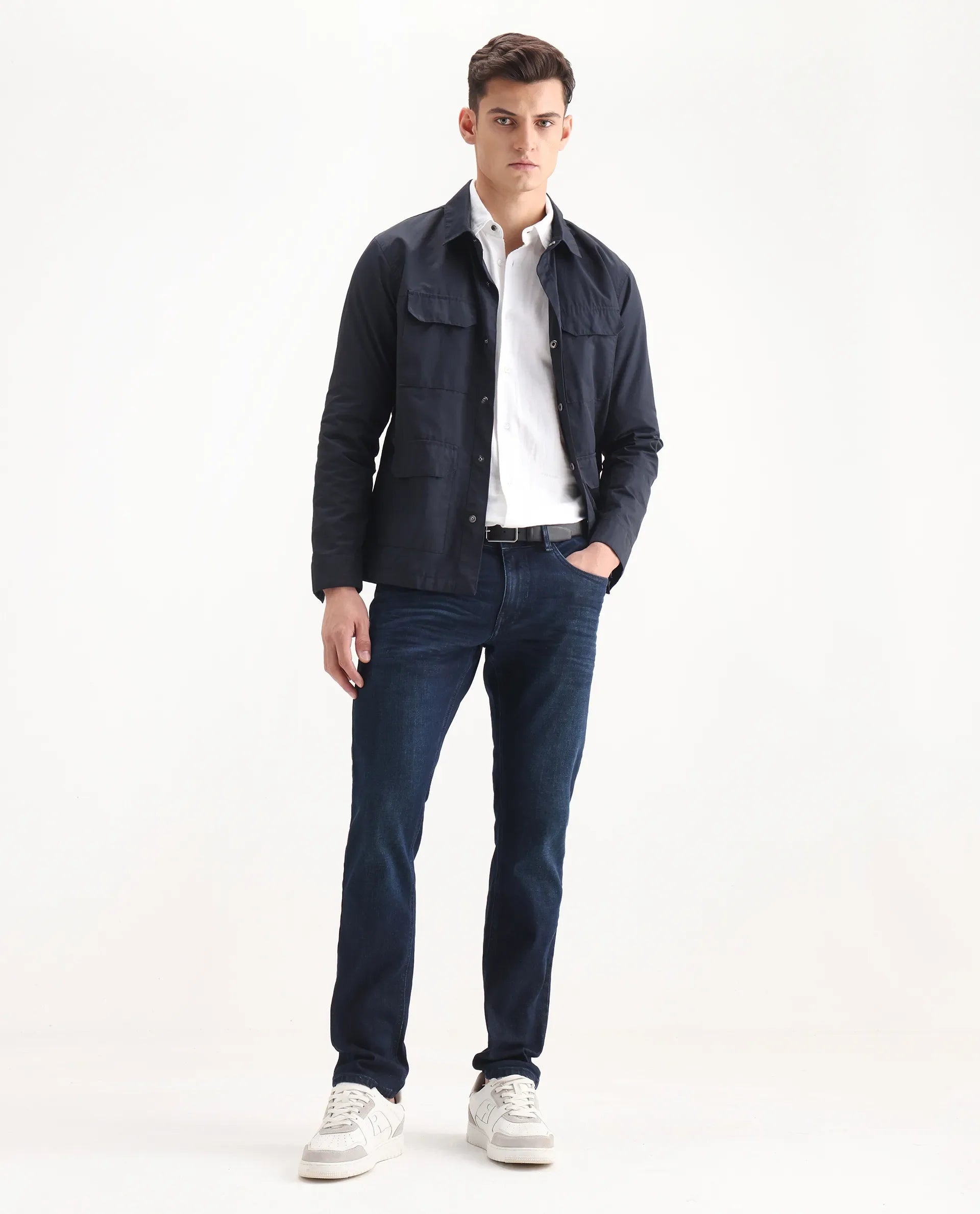 Rare Rabbit Men's Digo Dark Navy Cotton Blend Plain Hawk Slim Fit Jeans