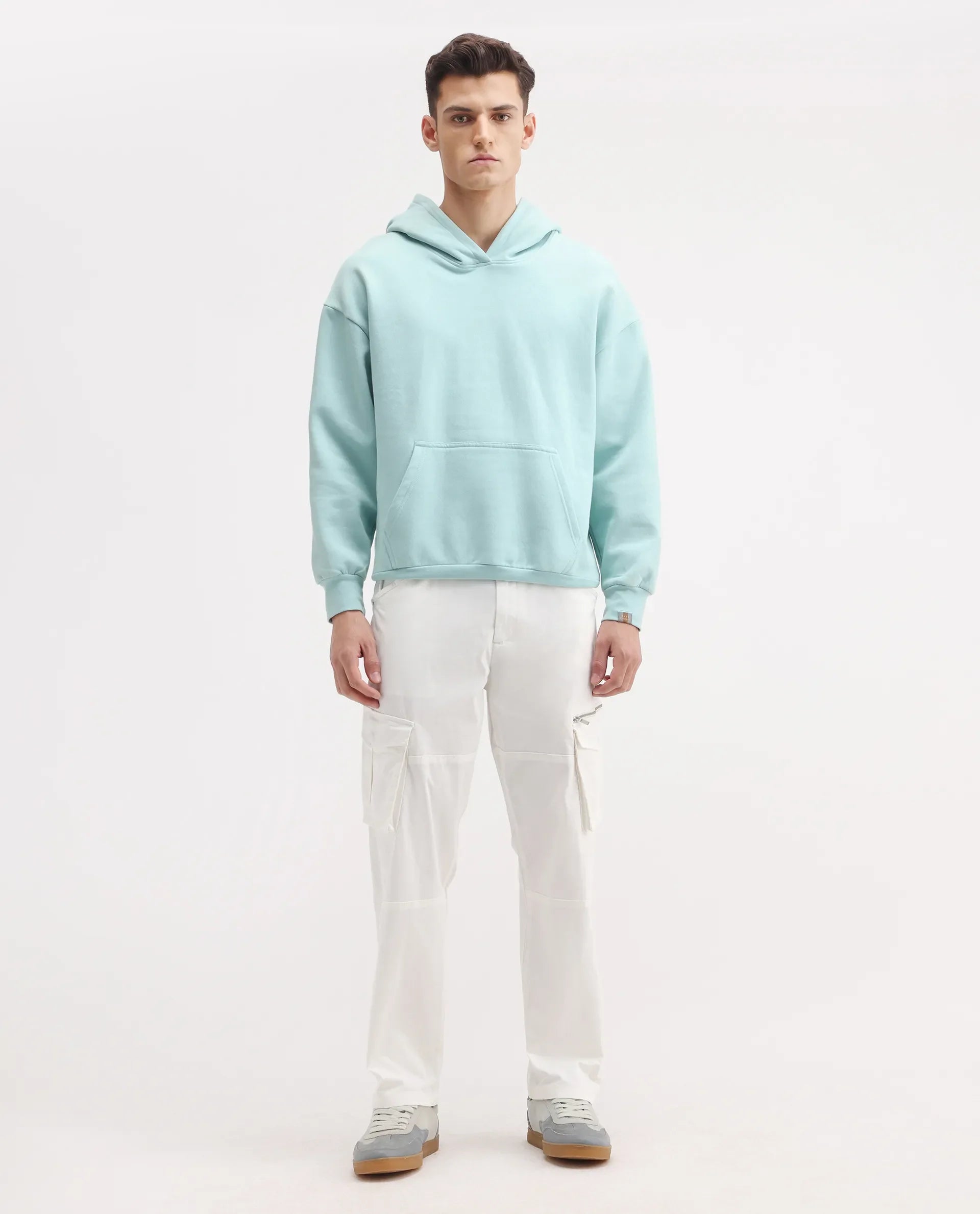 Rare Rabbit Men's Dima White Cotton Plain Regular Fit Trouser