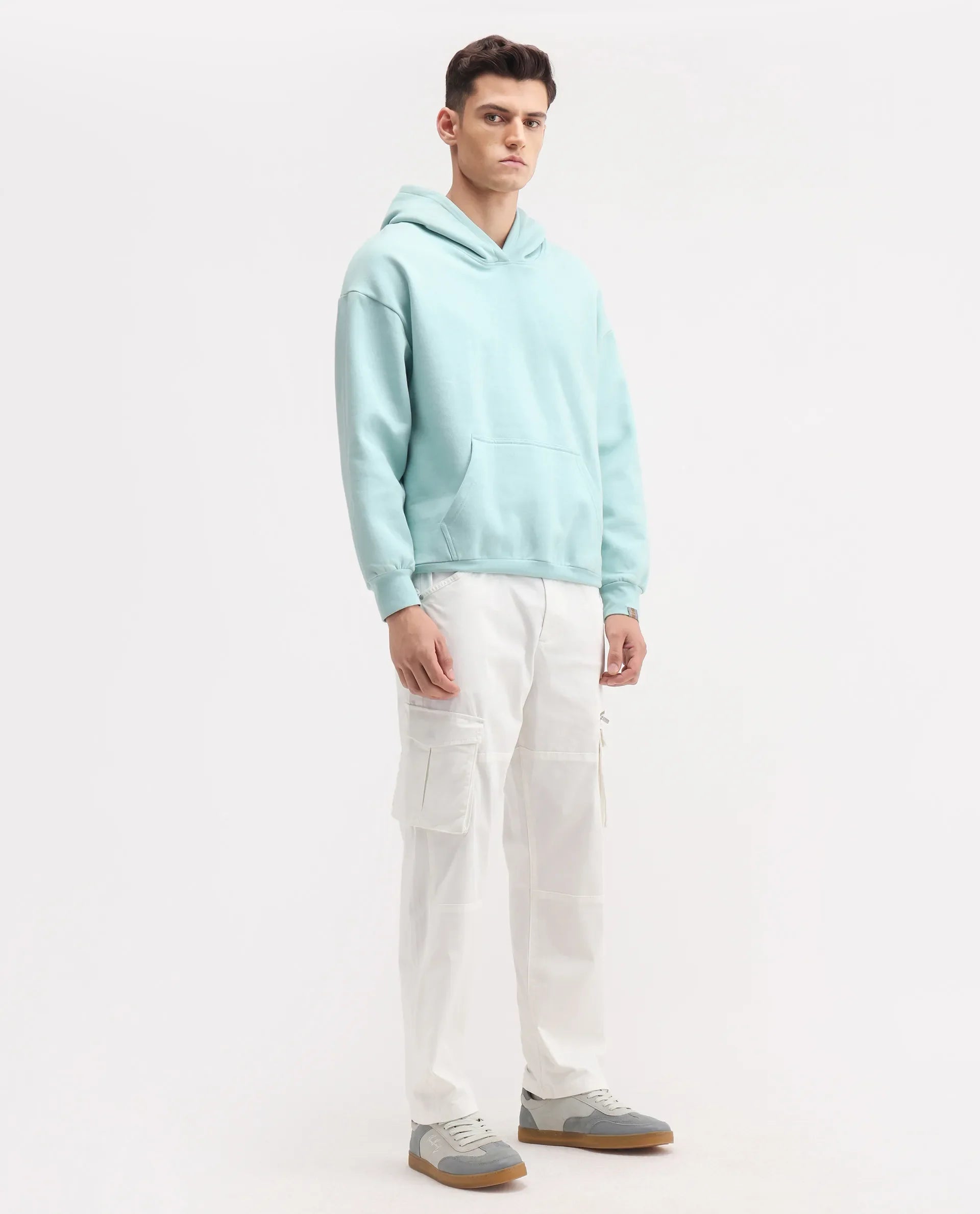 Rare Rabbit Men's Dima White Cotton Plain Regular Fit Trouser