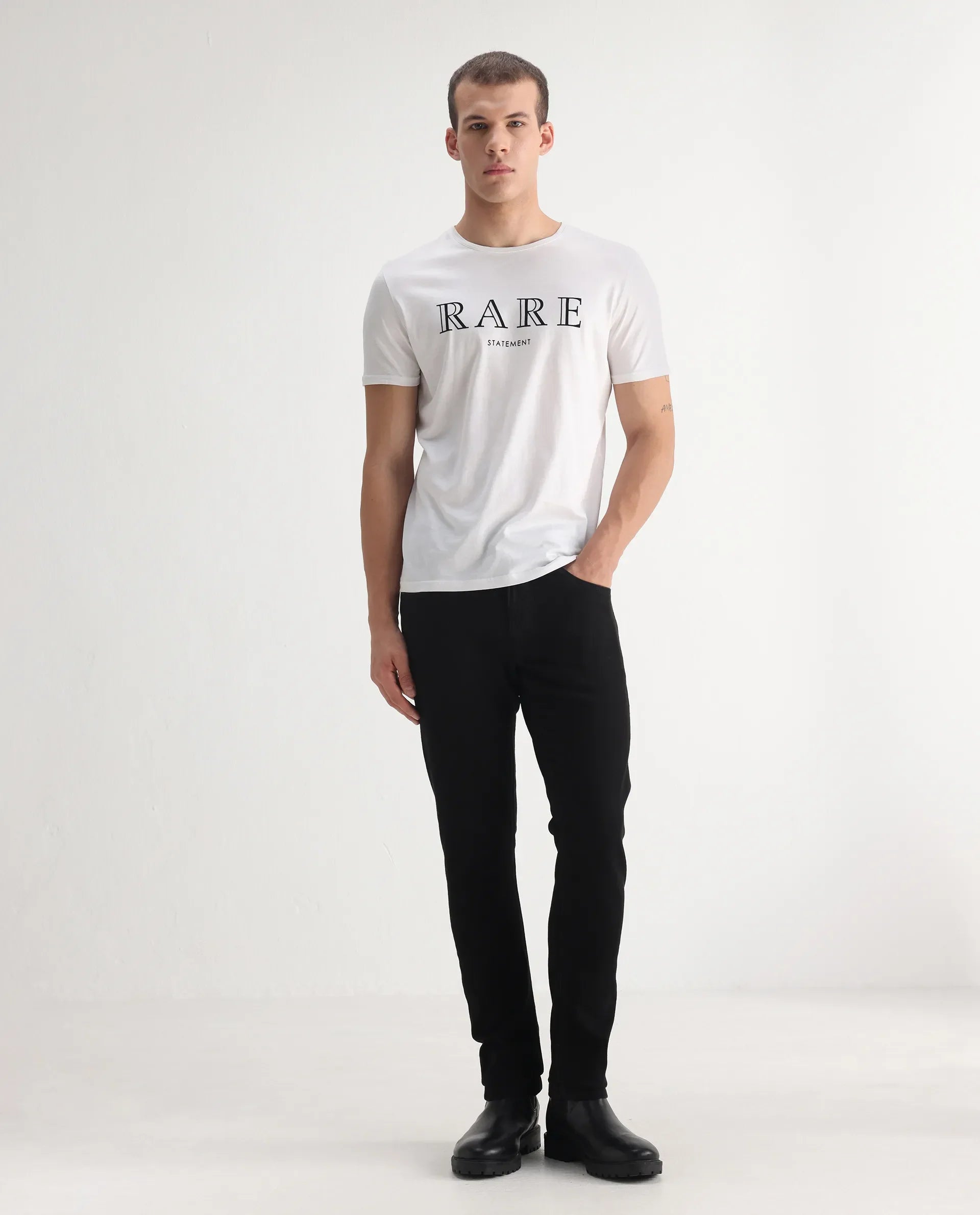 Rare Rabbit Men's Divi Black Cotton Plain Hawk Slim Fit Jeans