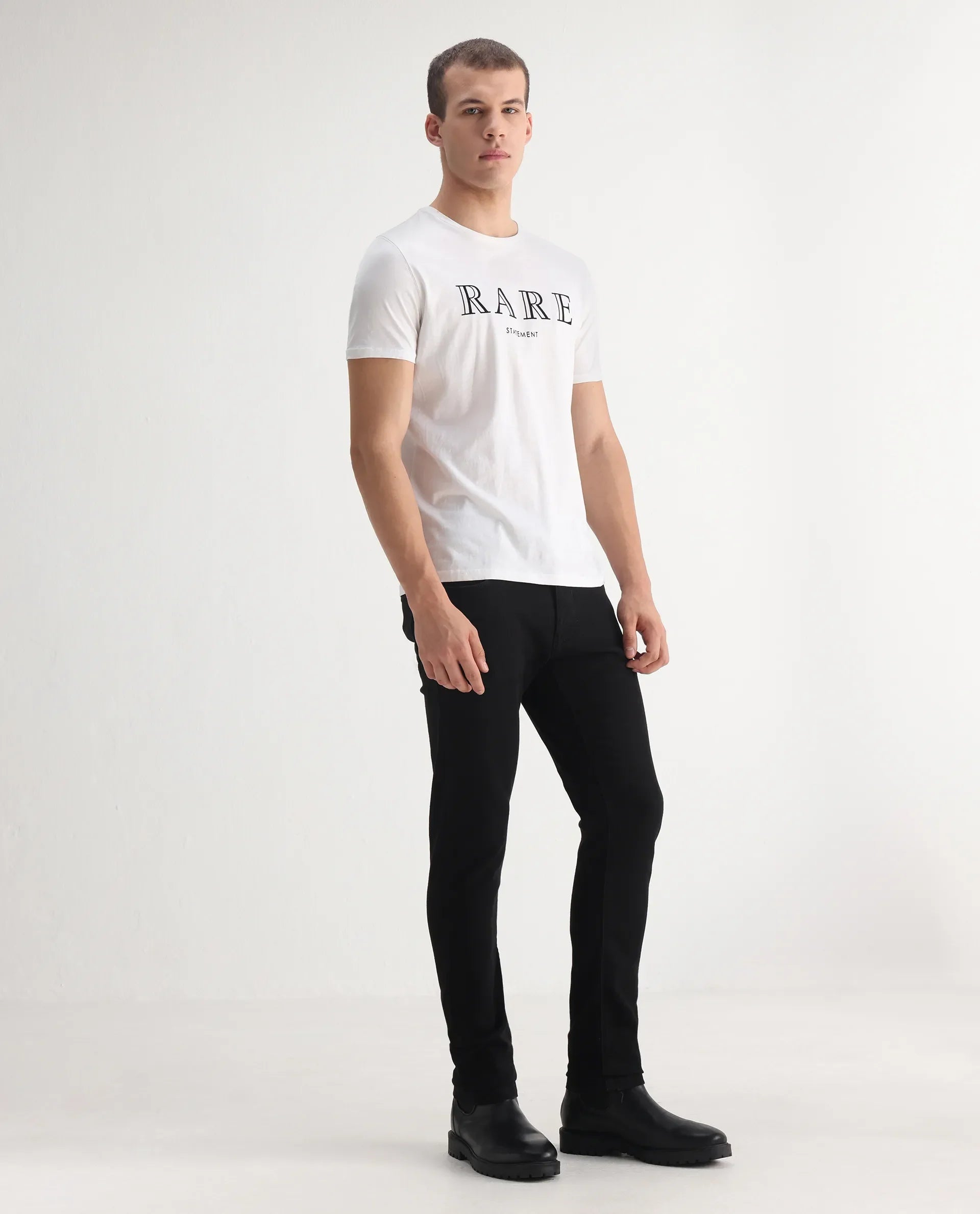 Rare Rabbit Men's Divi Black Cotton Plain Hawk Slim Fit Jeans