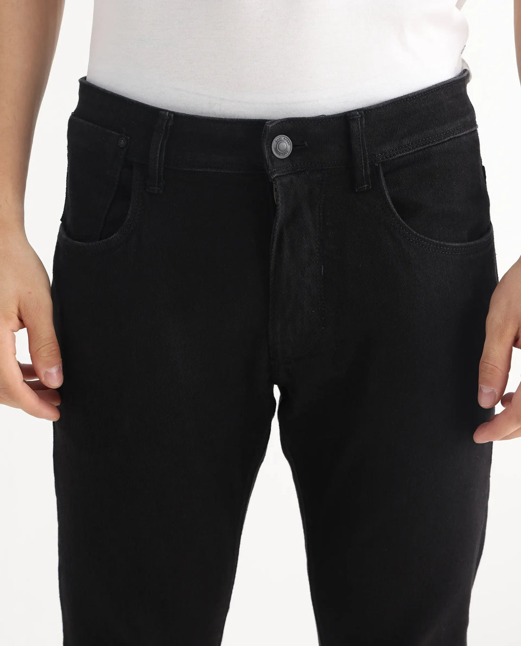Rare Rabbit Men's Divi Black Cotton Plain Hawk Slim Fit Jeans