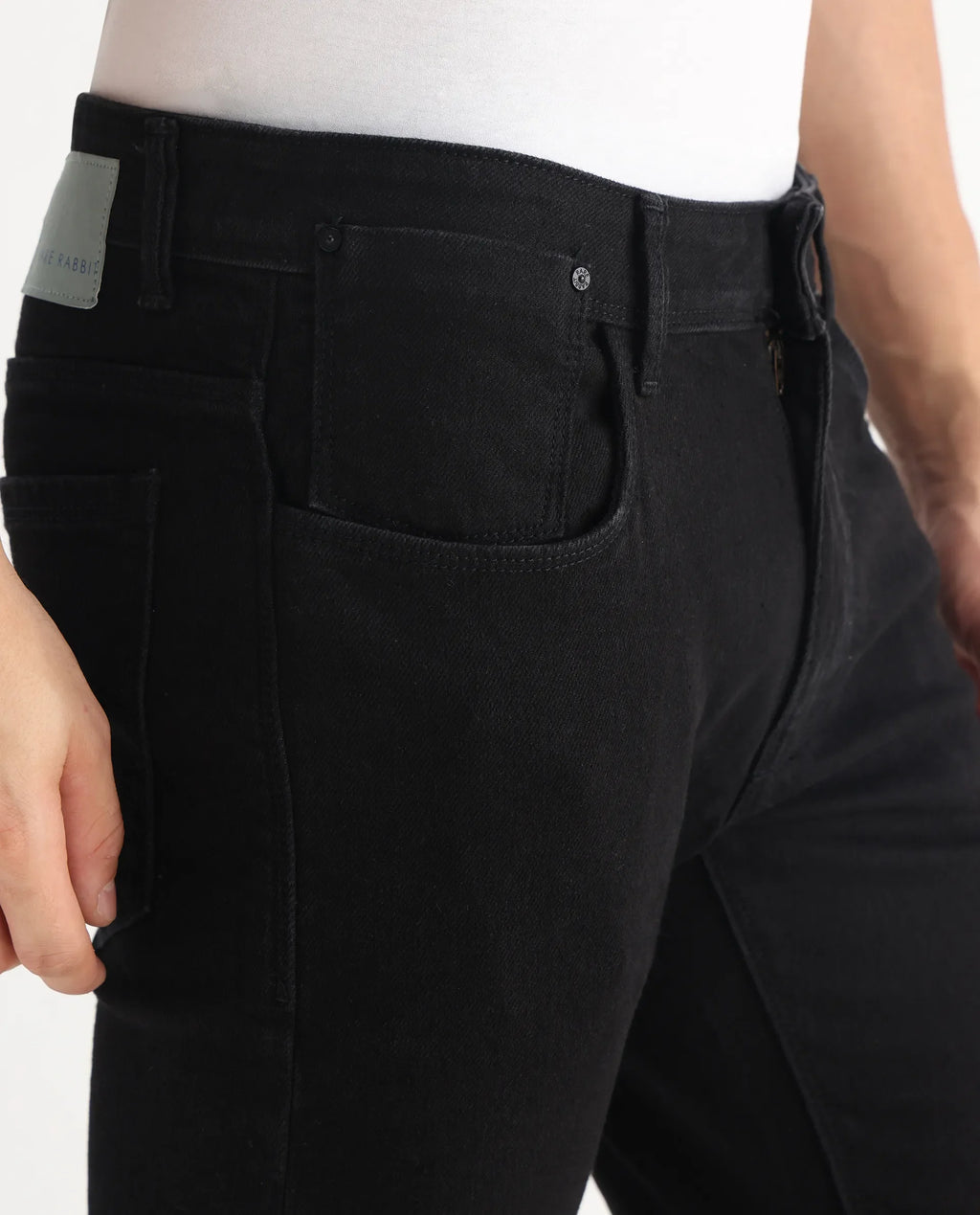 Rare Rabbit Men's Divi Black Cotton Plain Hawk Slim Fit Jeans