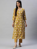 Divena Yellow Floral Printed Straight Kurta Pant Sets