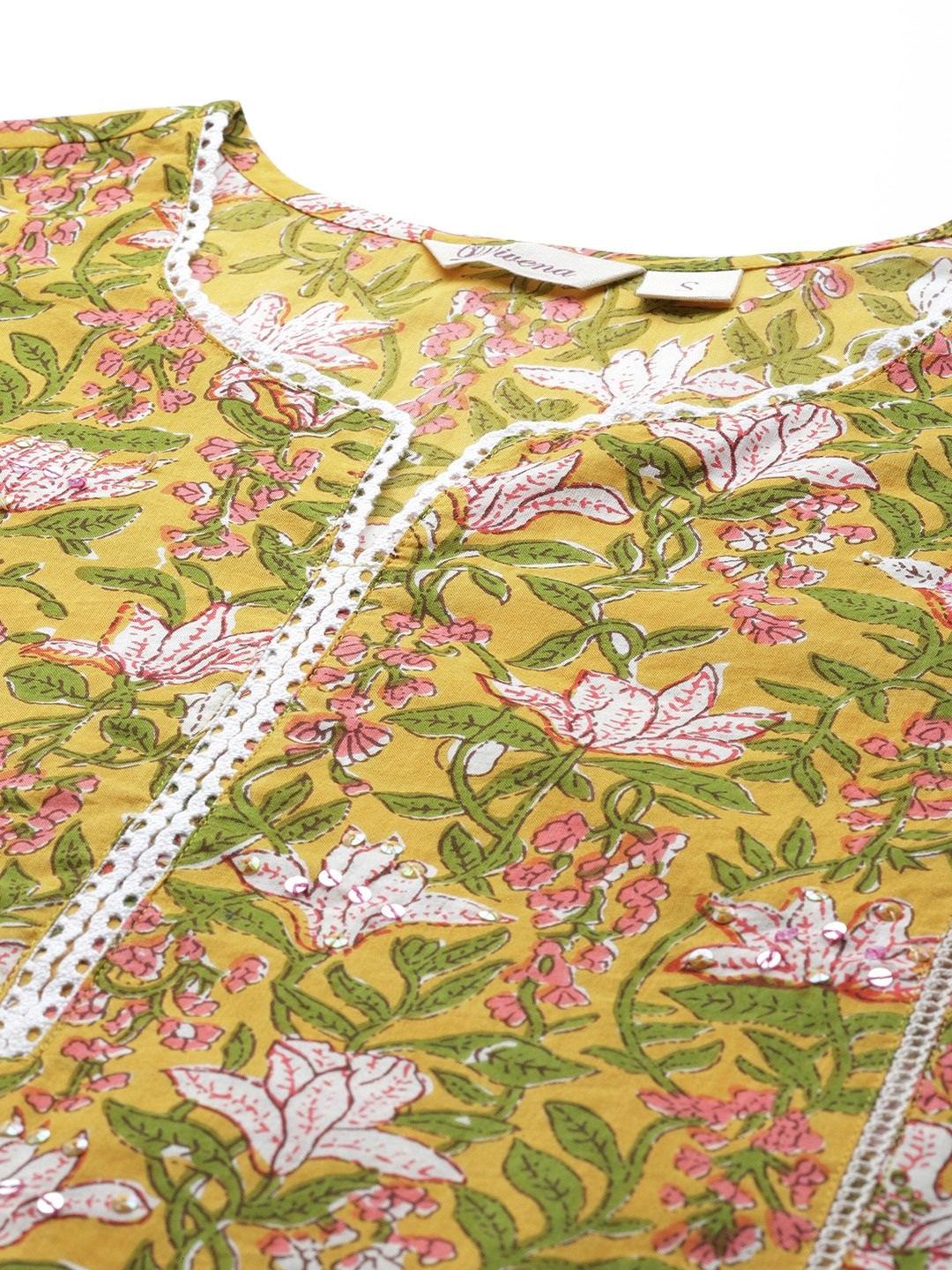 Divena Yellow Floral Printed Straight Kurta Pant Sets