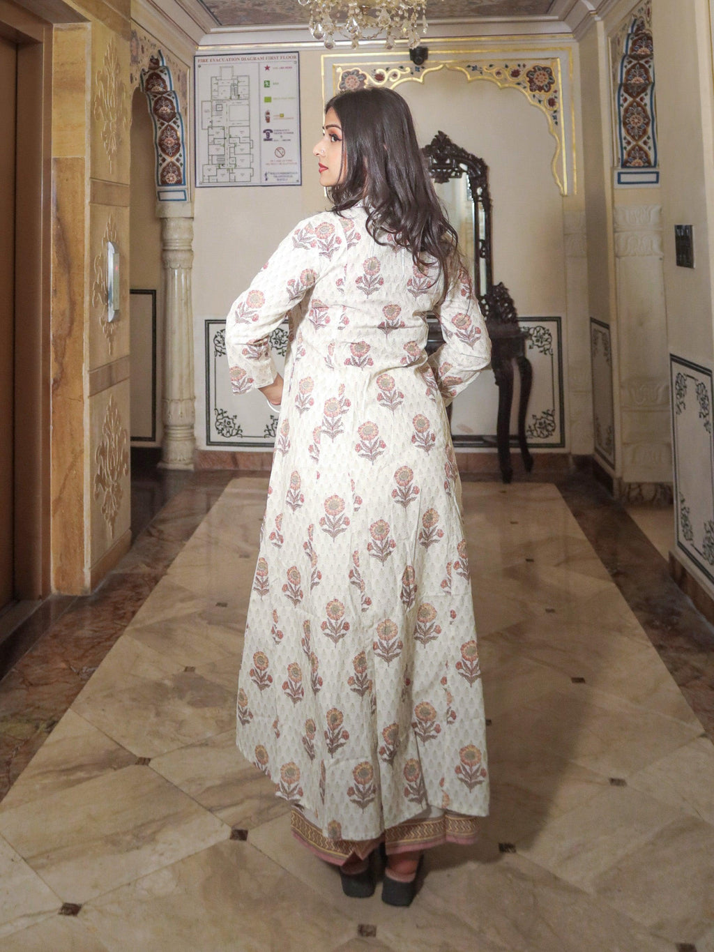 Divena ivory white self print cotton kurti with palazzo set