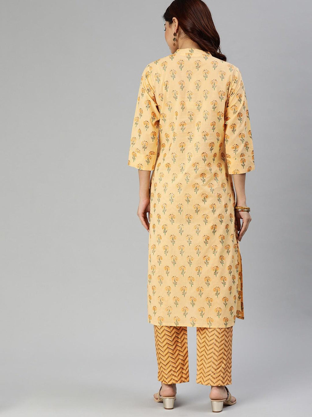 Divena Yellow Flower Print Cotton Kurta Set