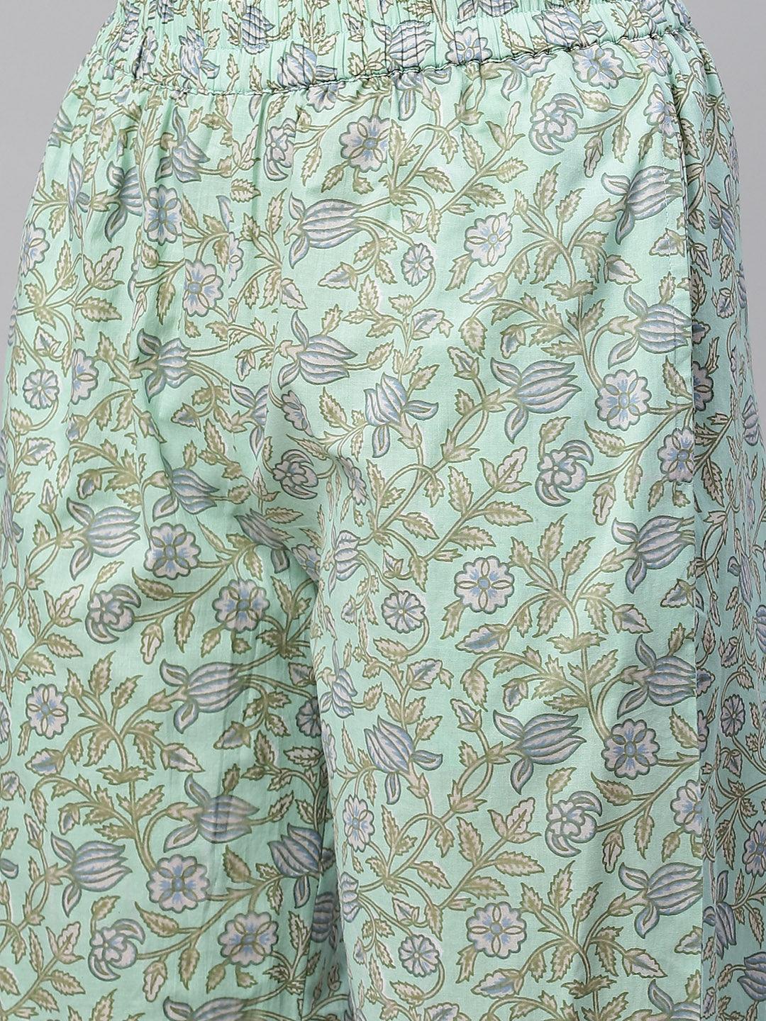 Divena Sea Green Cotton Printed Kurti Pant Set