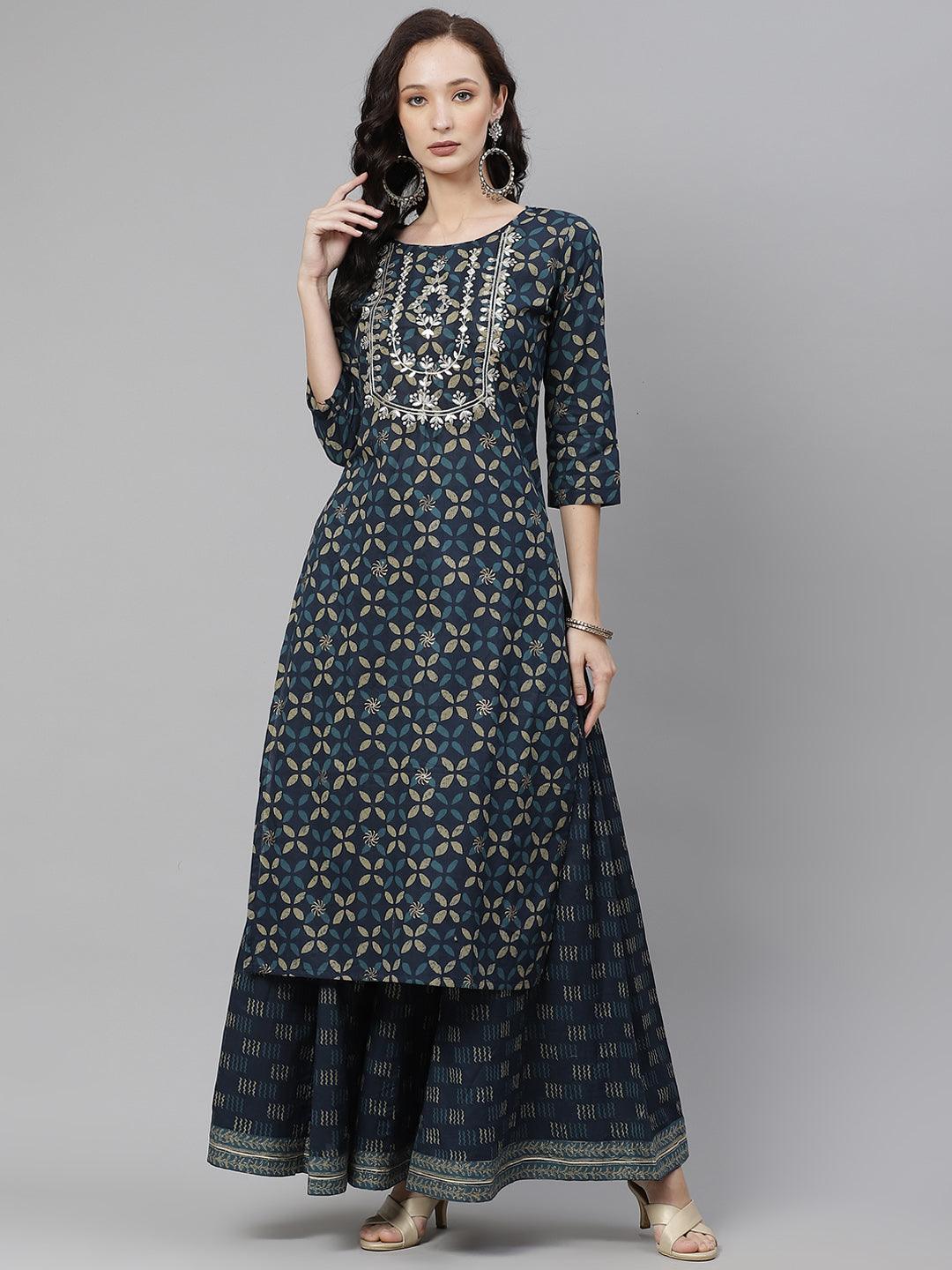 Divena Indigo Blue Kurta Set With Palazzo