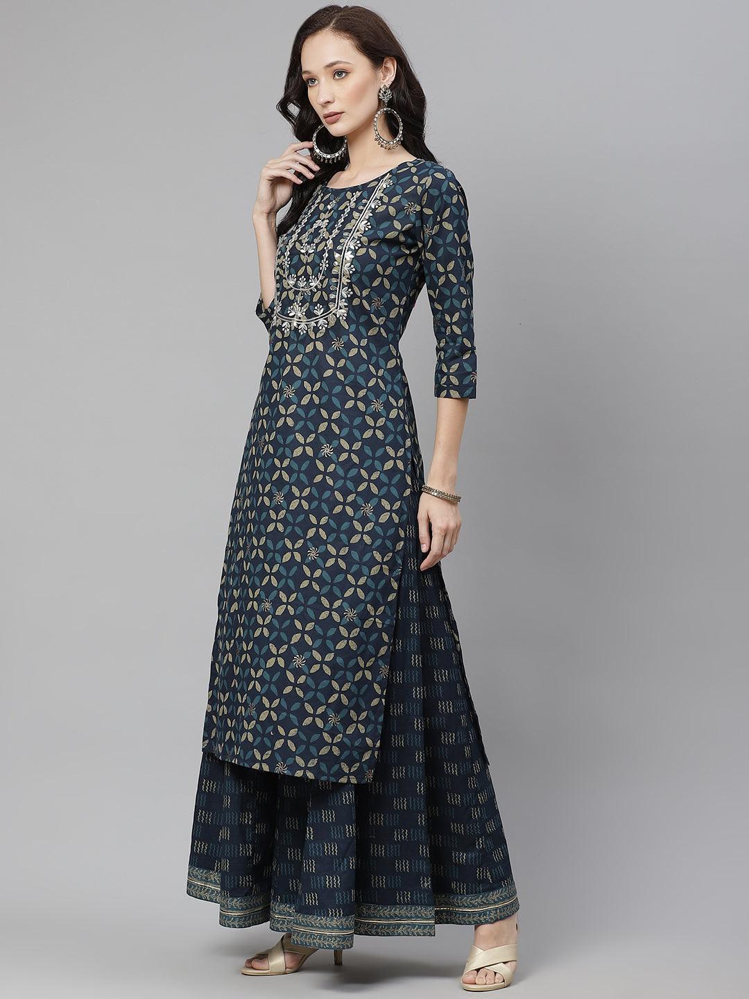 Divena Indigo Blue Kurta Set With Palazzo